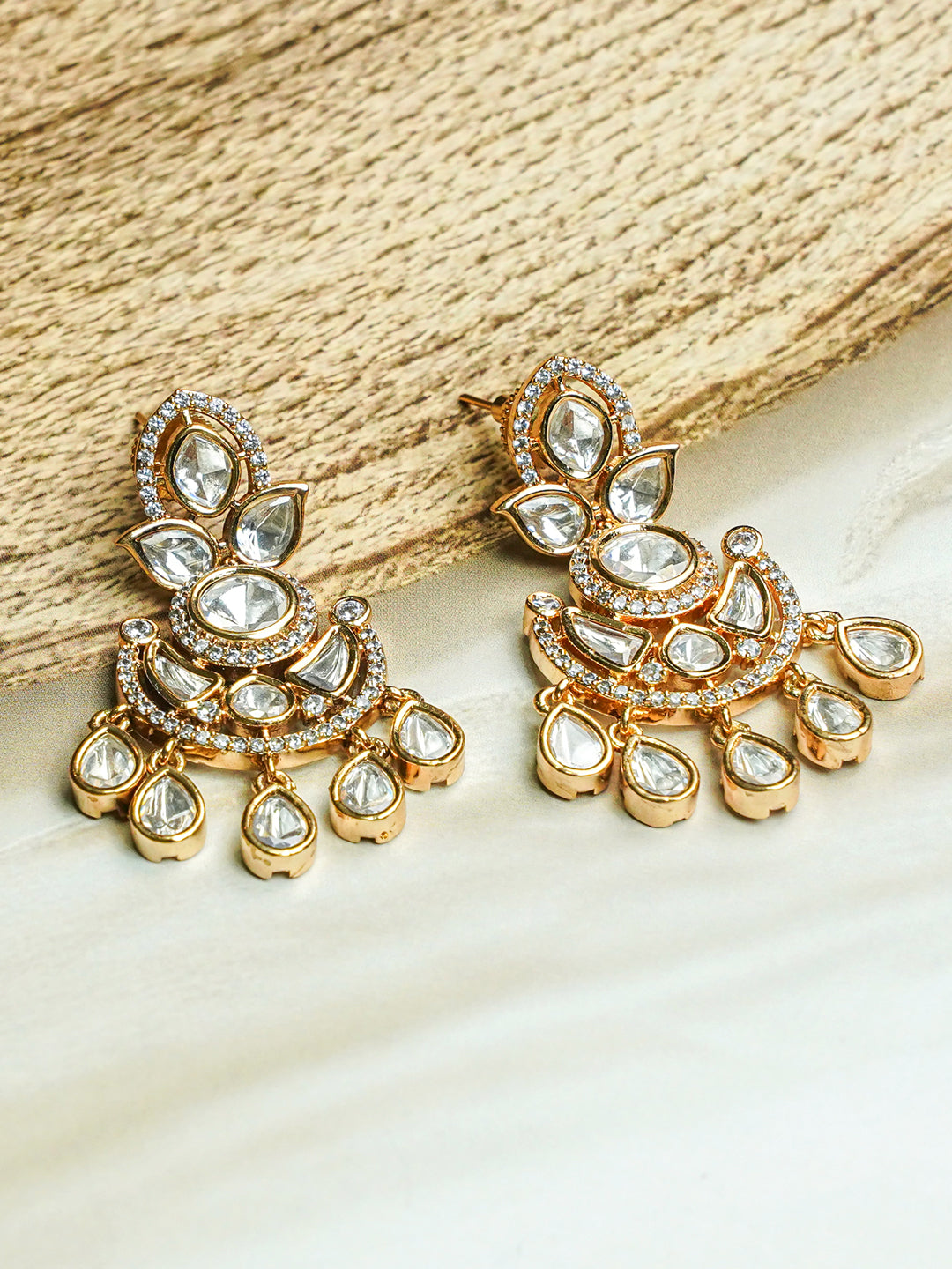 Festive Ivory Kundan Chandbaali Earrings