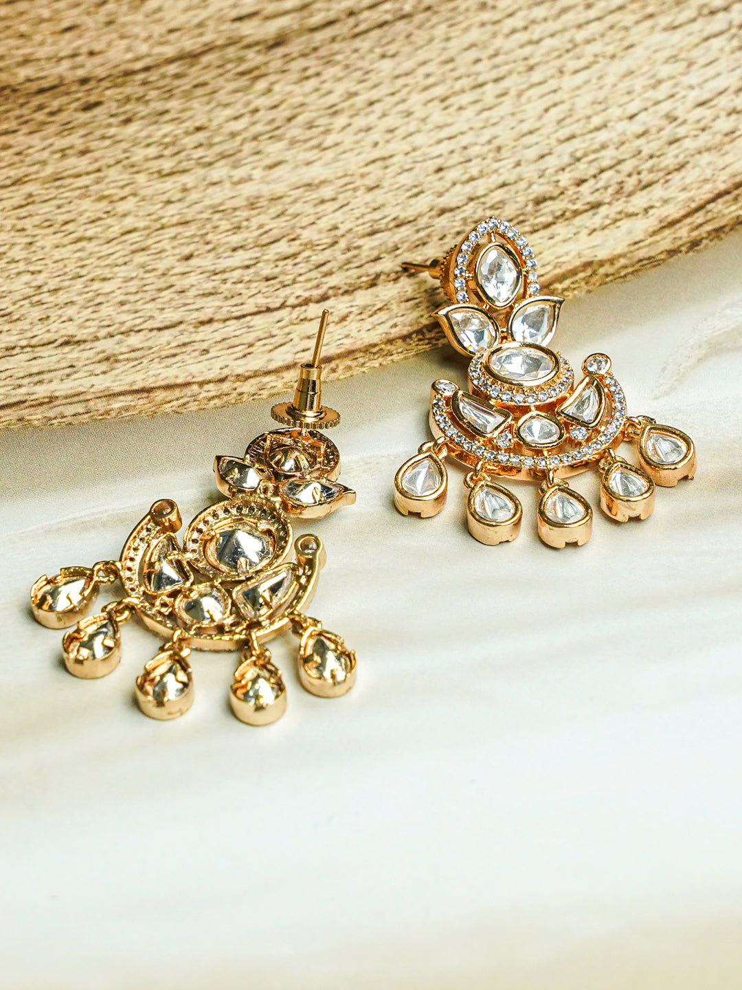 Festive Ivory Kundan Chandbaali Earrings