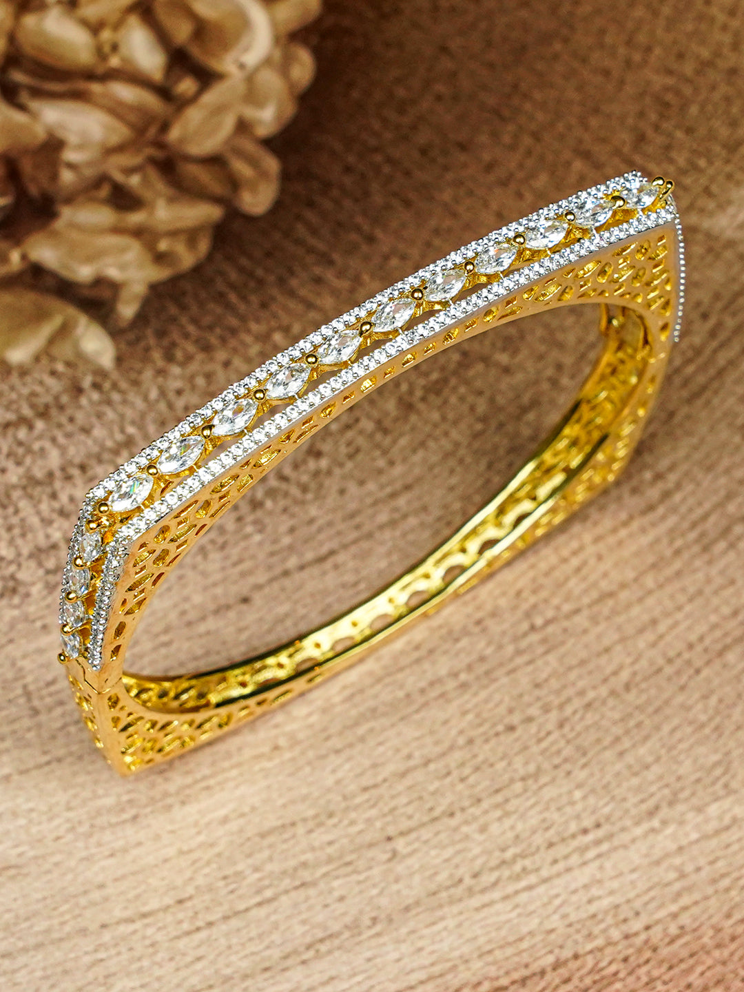 Zevar Club 14K Gold Plated Fine AAA Certified Sleek Square Openable Bracelet