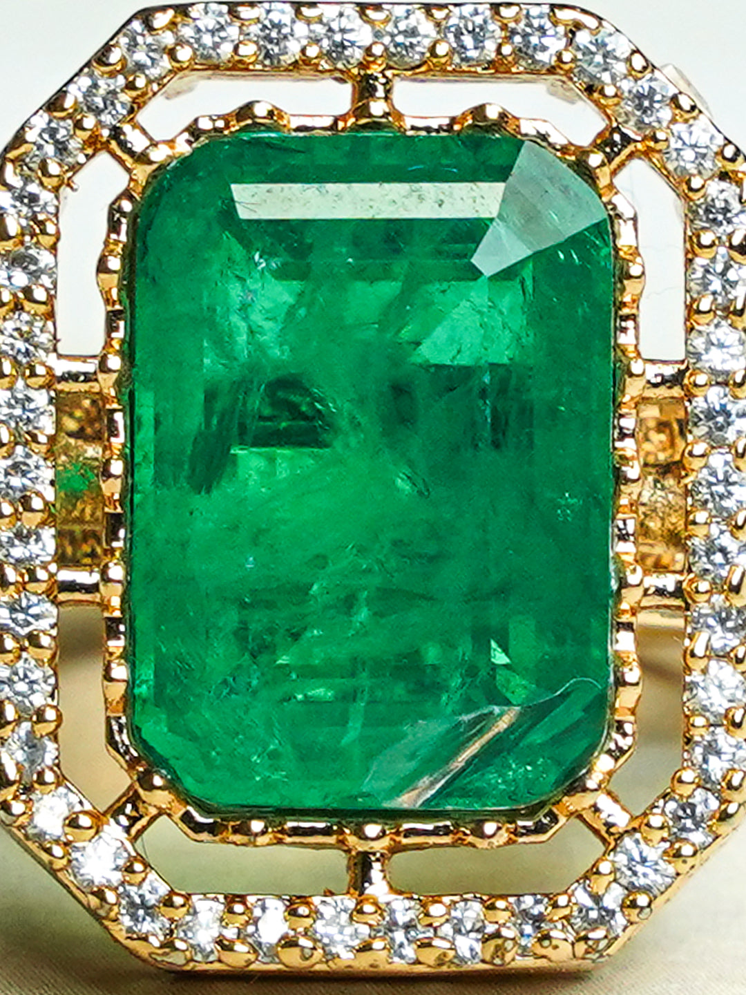 Zevar Club Gold-Toned Emerald Green & Cubic Zirconia Studded Royal Statement Adjustable Ring