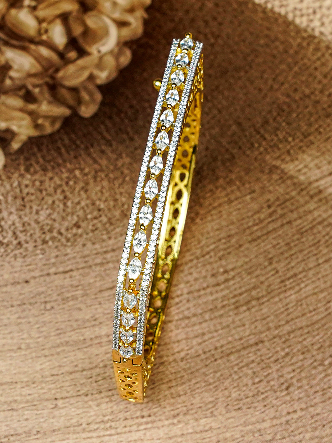 Zevar Club 14K Gold Plated Fine AAA Certified Sleek Square Openable Bracelet