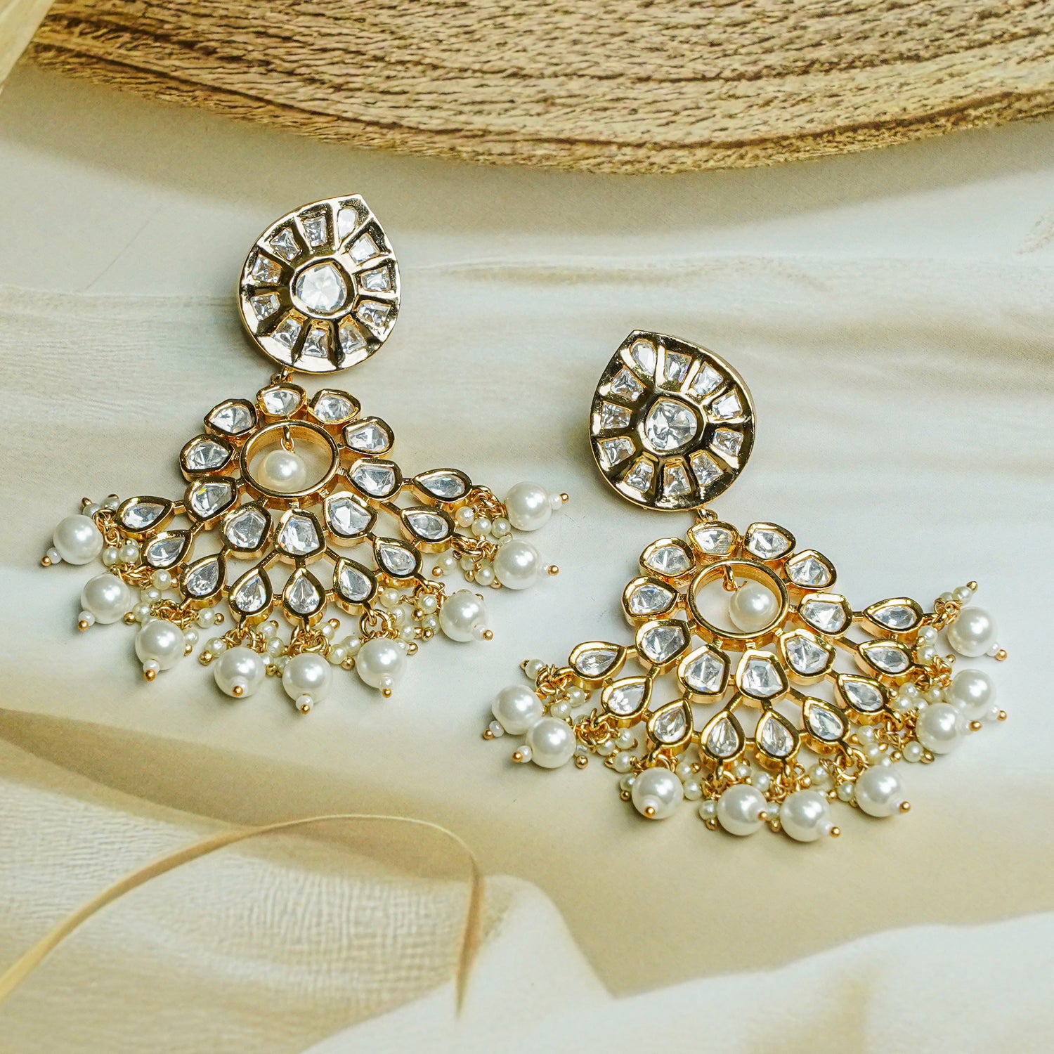 Zevar Club 12K Gold-Plated Roshini Kundan Pearl Chand Baalis