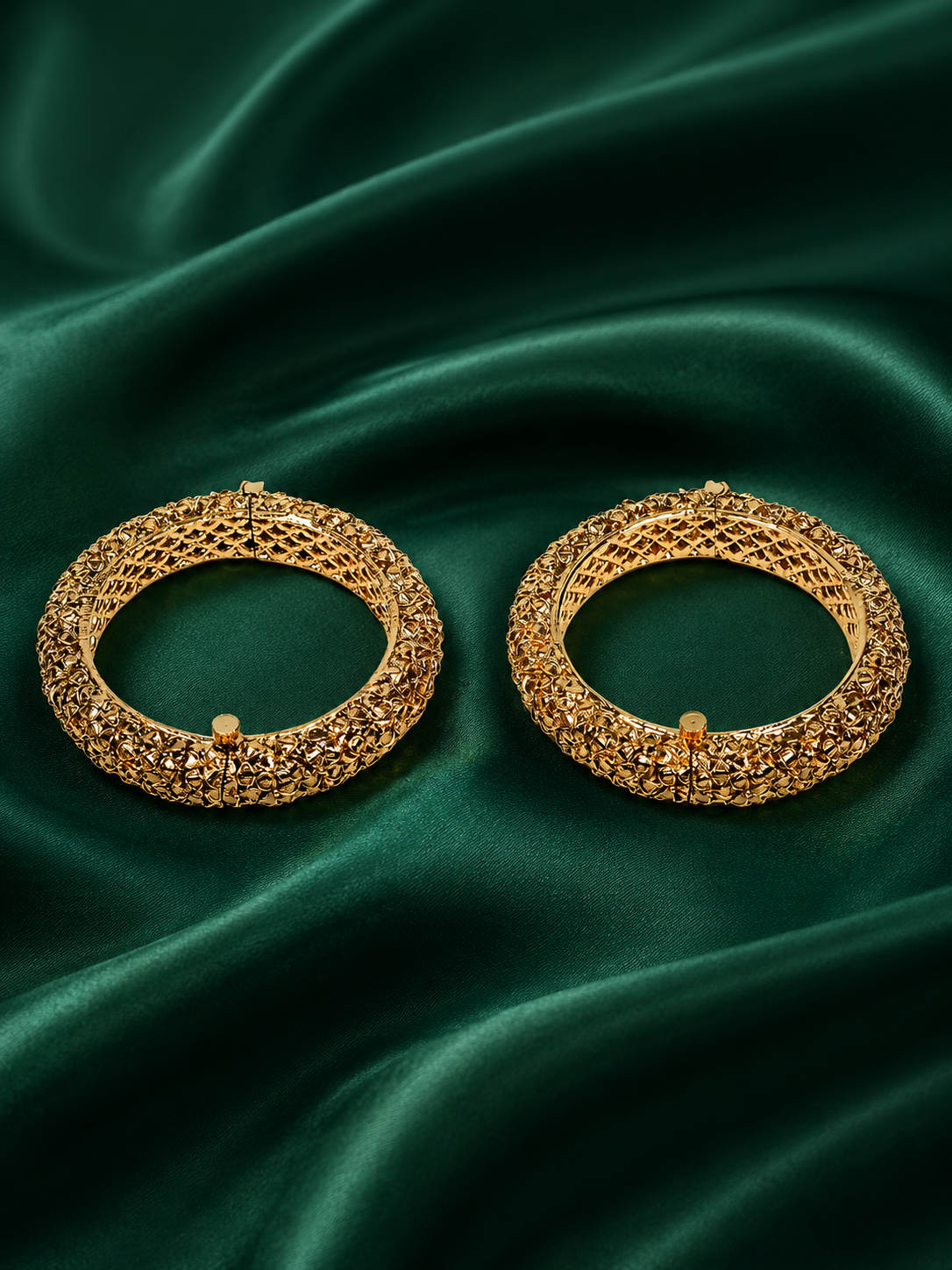 Zevar Club Set of 2 22K Gold-Plated Floral Textured Bangles with Light Golden Stone Studded Design for Women