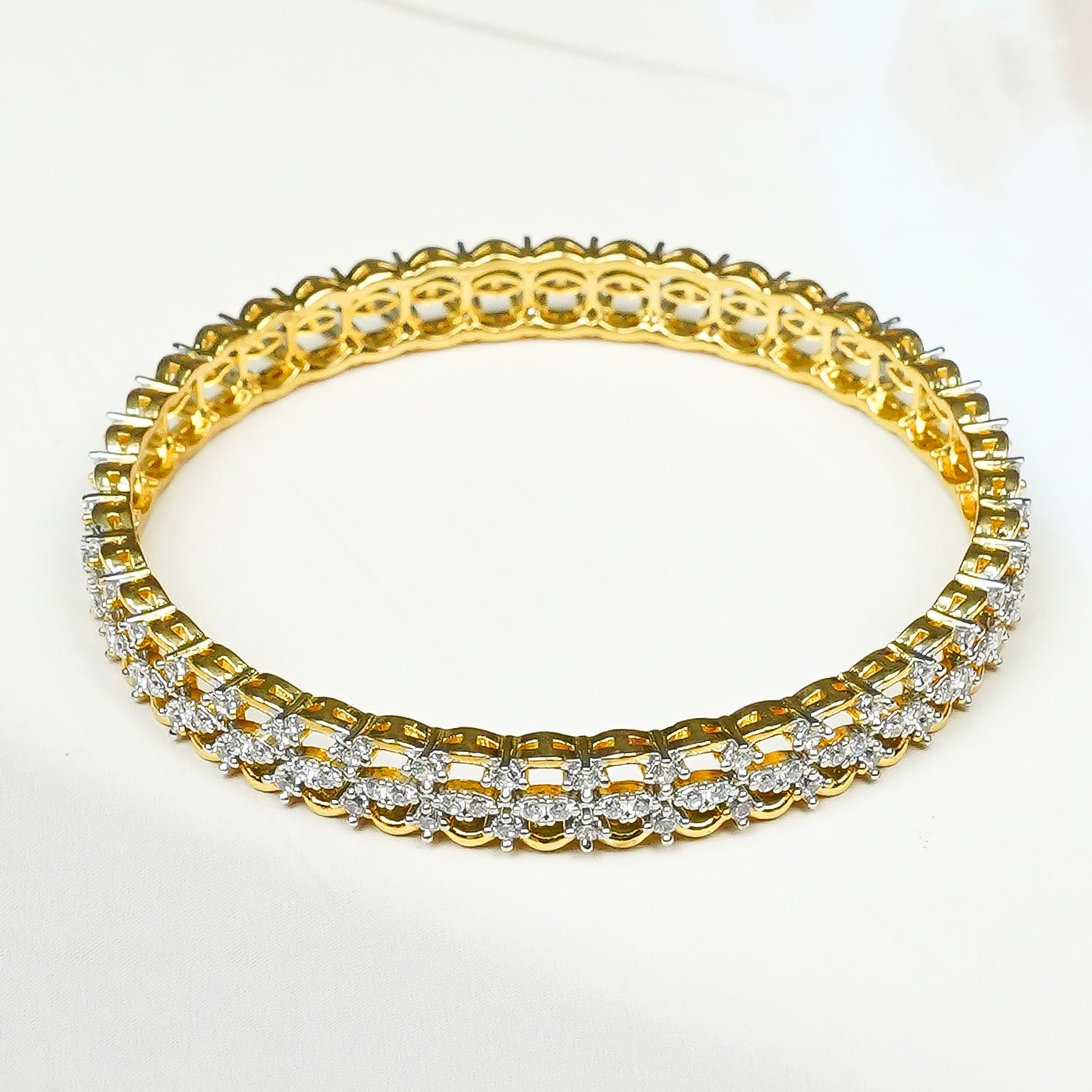 Zevar Club Set of 2 22K Gold-Plated Handcrafted AAA Cubic Zirconia Floral Vine Motif Premium Bangles