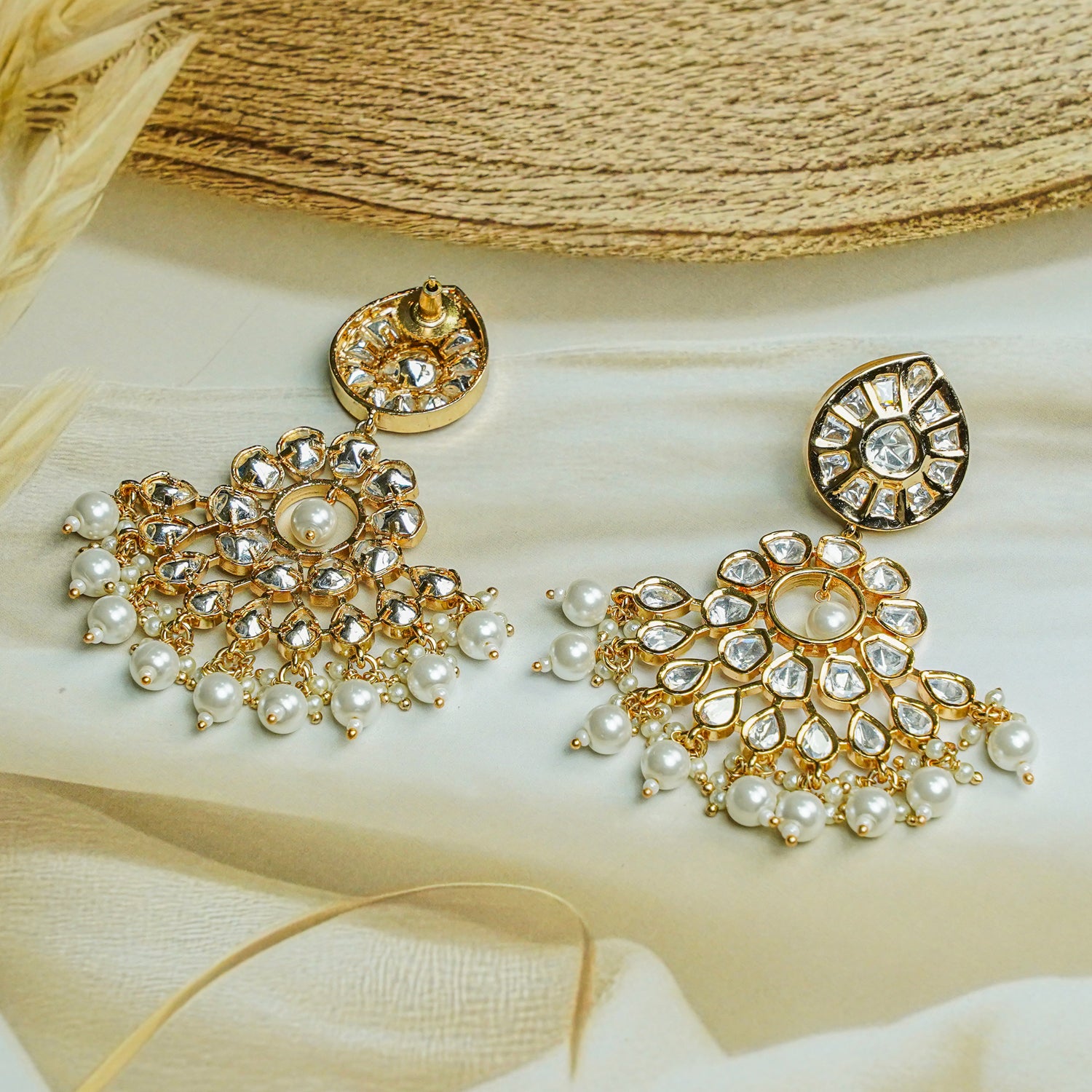 Zevar Club 12K Gold-Plated Roshini Kundan Pearl Chand Baalis