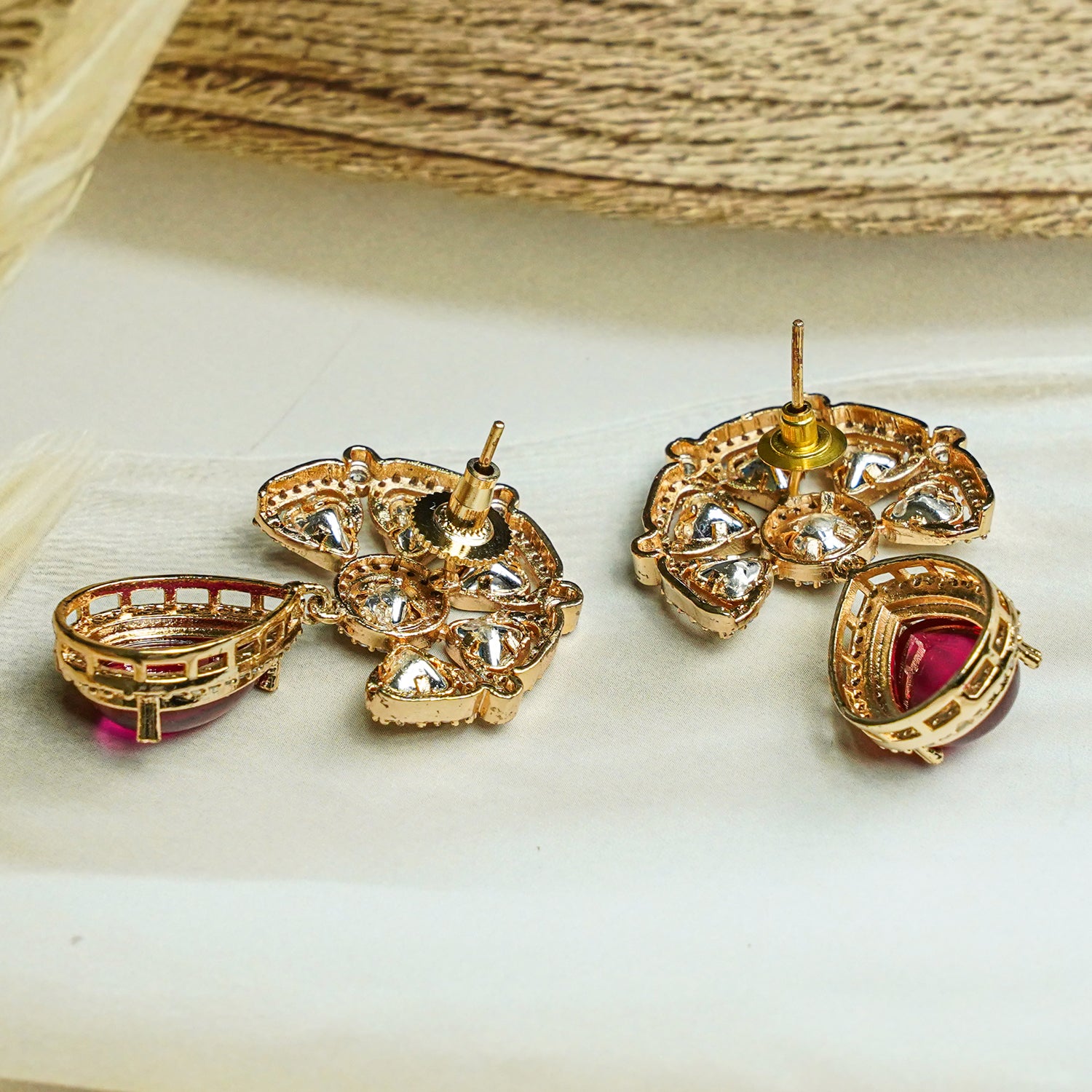 Zevar Club 12K Gold-Plated Raani Ruby Kundan Diamond Drop Earrings