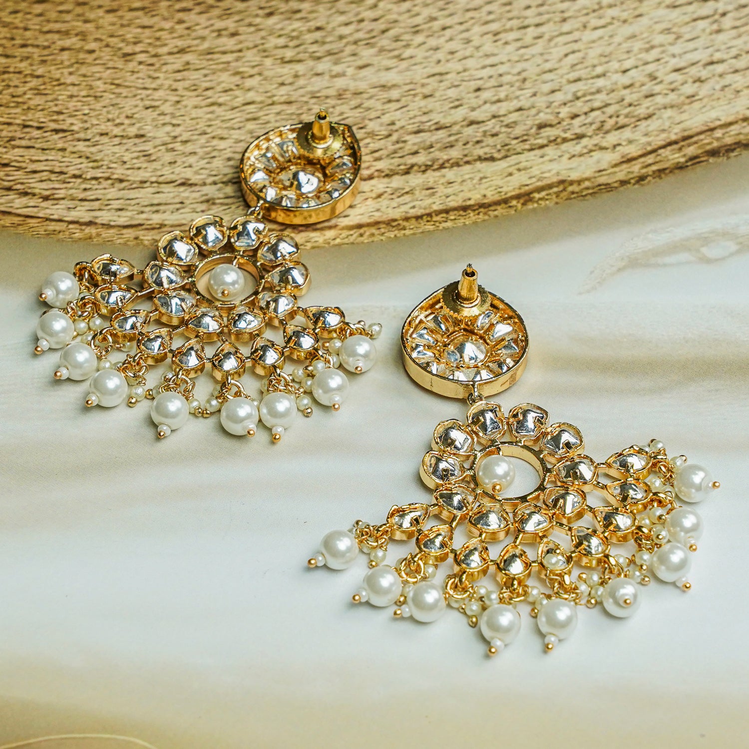 Zevar Club 12K Gold-Plated Roshini Kundan Pearl Chand Baalis