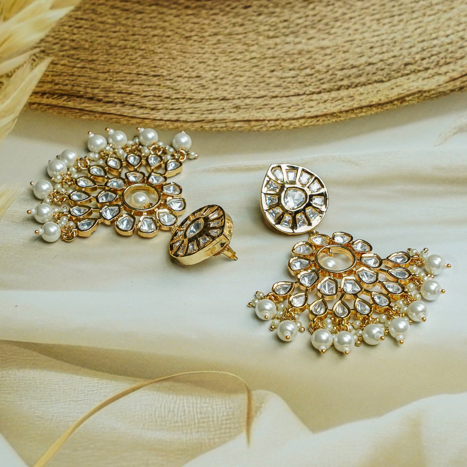 Zevar Club 12K Gold-Plated Roshini Kundan Pearl Chand Baalis