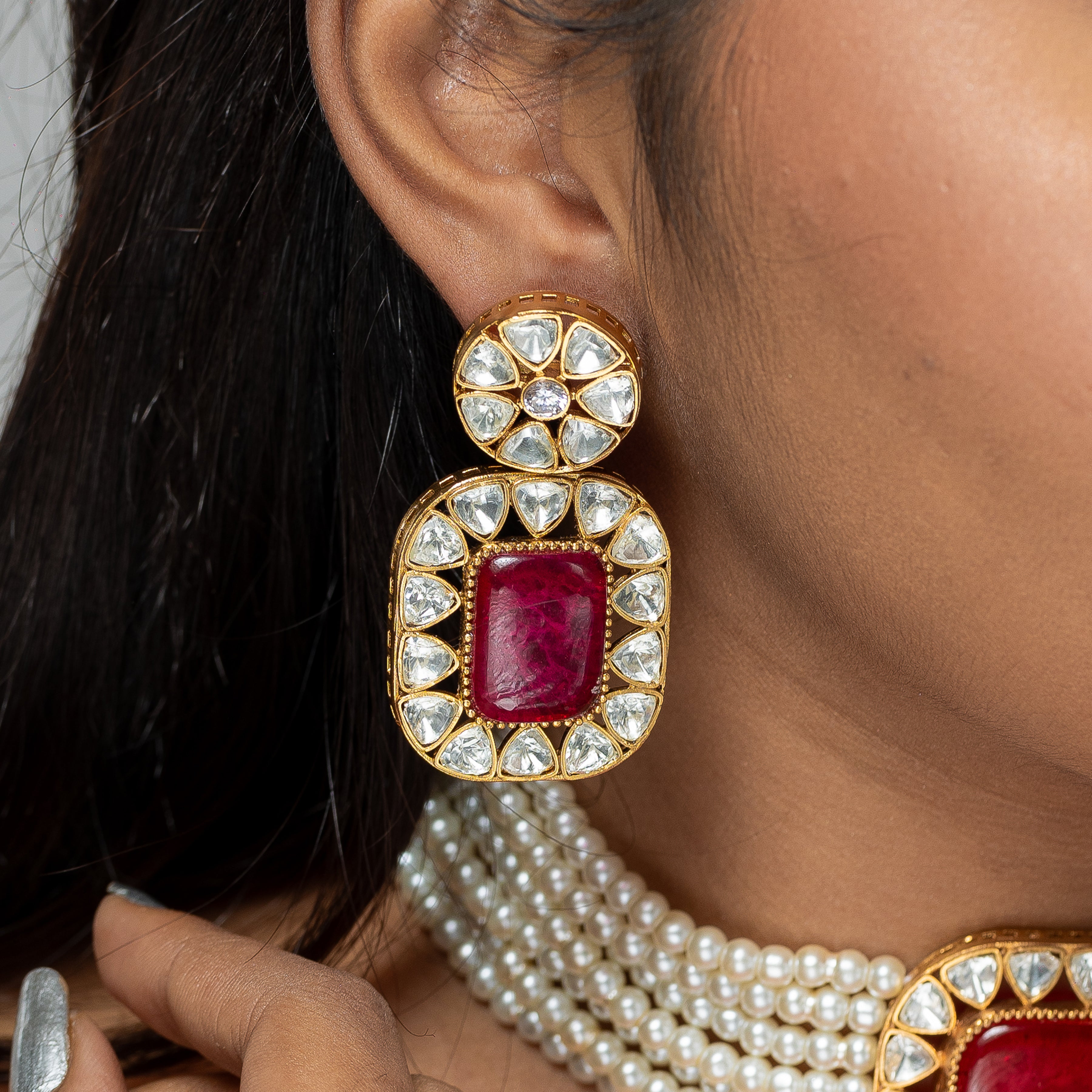 Zevar Club Darshini Semi Precious Quartz Pearl Choker Set