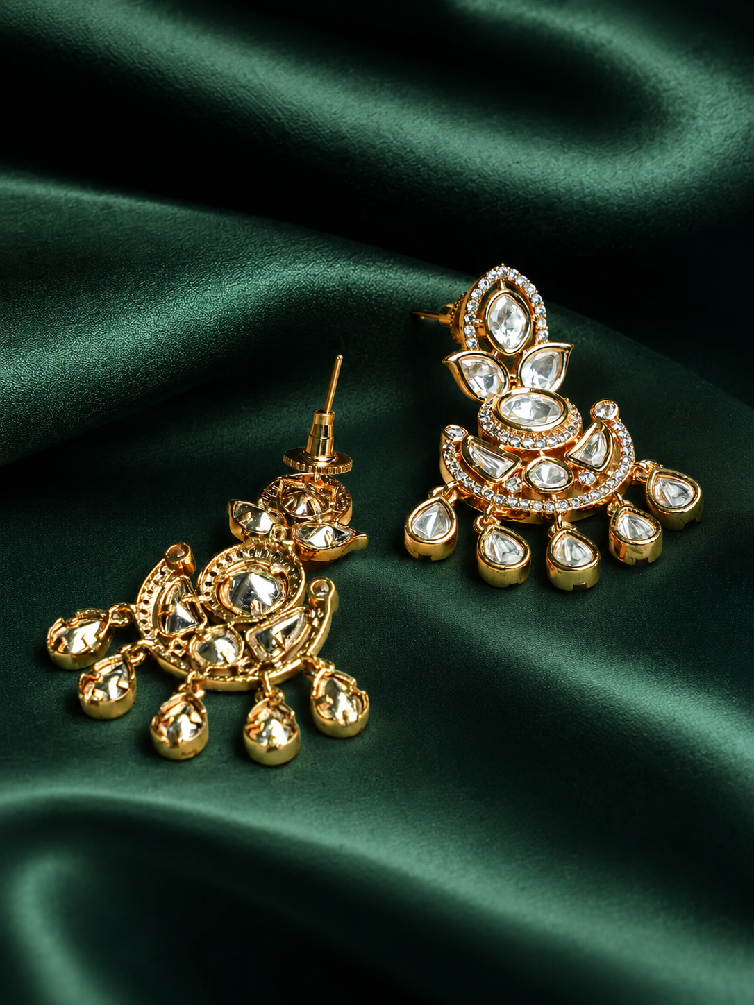 Festive Ivory Kundan Chandbaali Earrings
