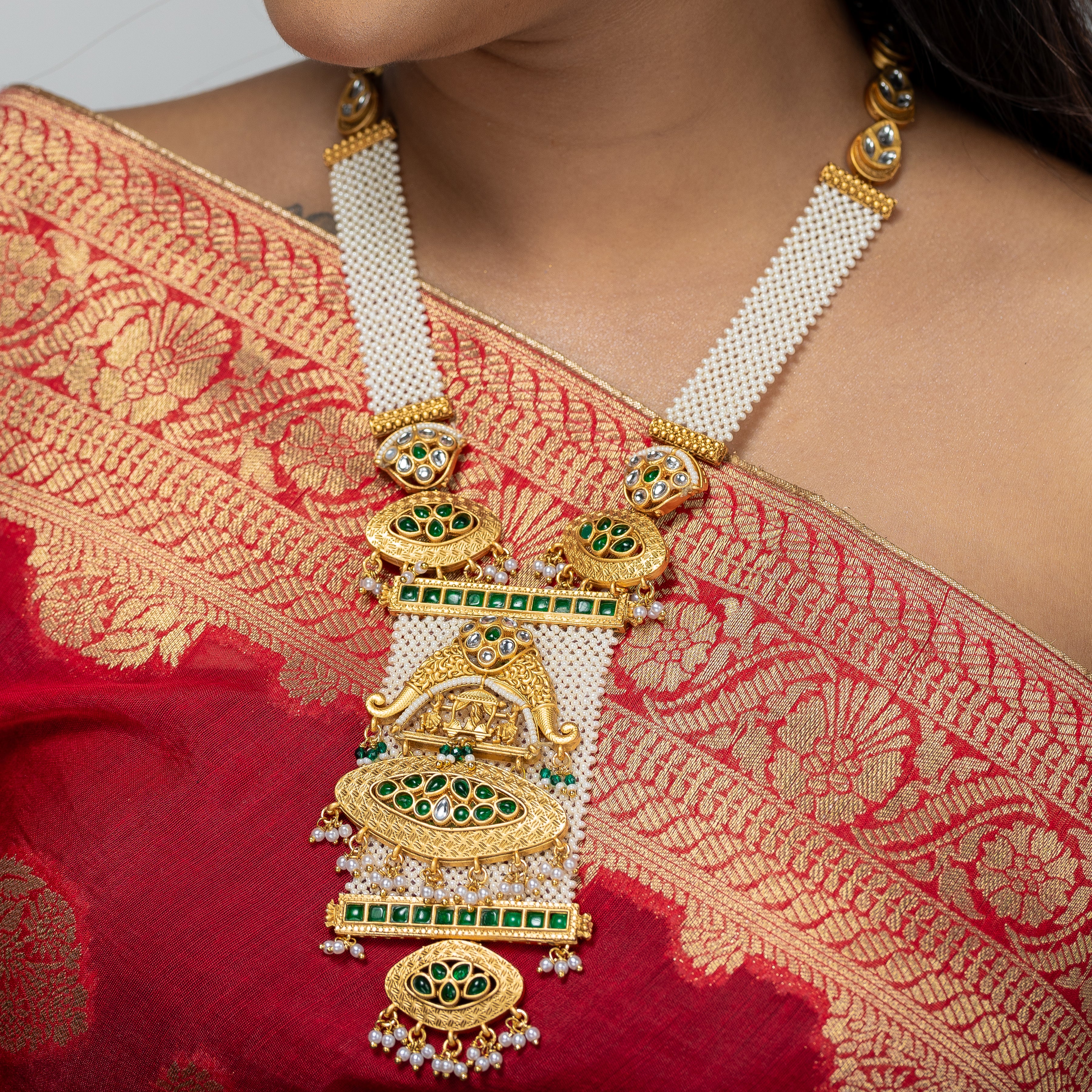 Zevar Club Designer Antique Rajwada Knitted Pearl Jewellery Set