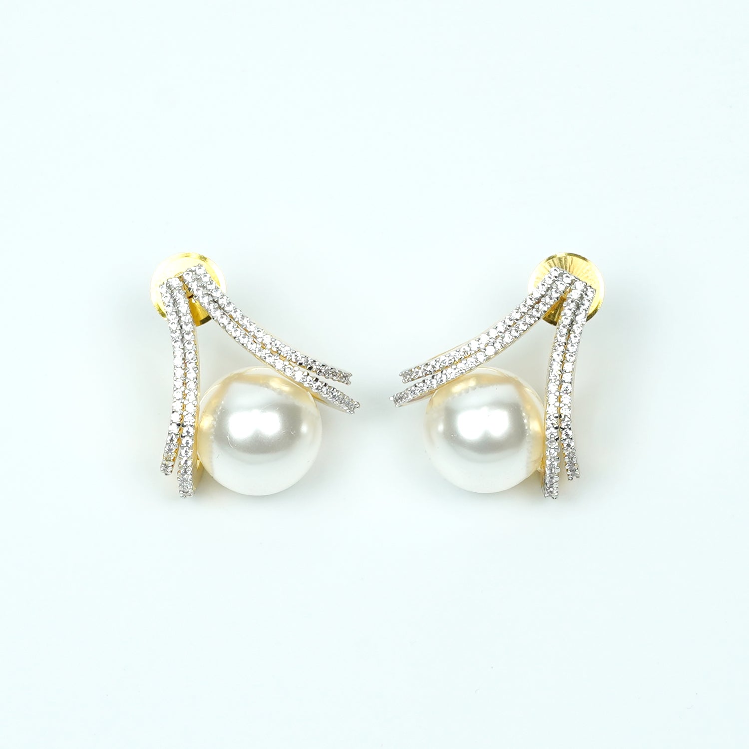 Zevar Club 18K Gold-Plated Cubic Zirconia & White Pearl Sculpted Swirl Stud Earrings