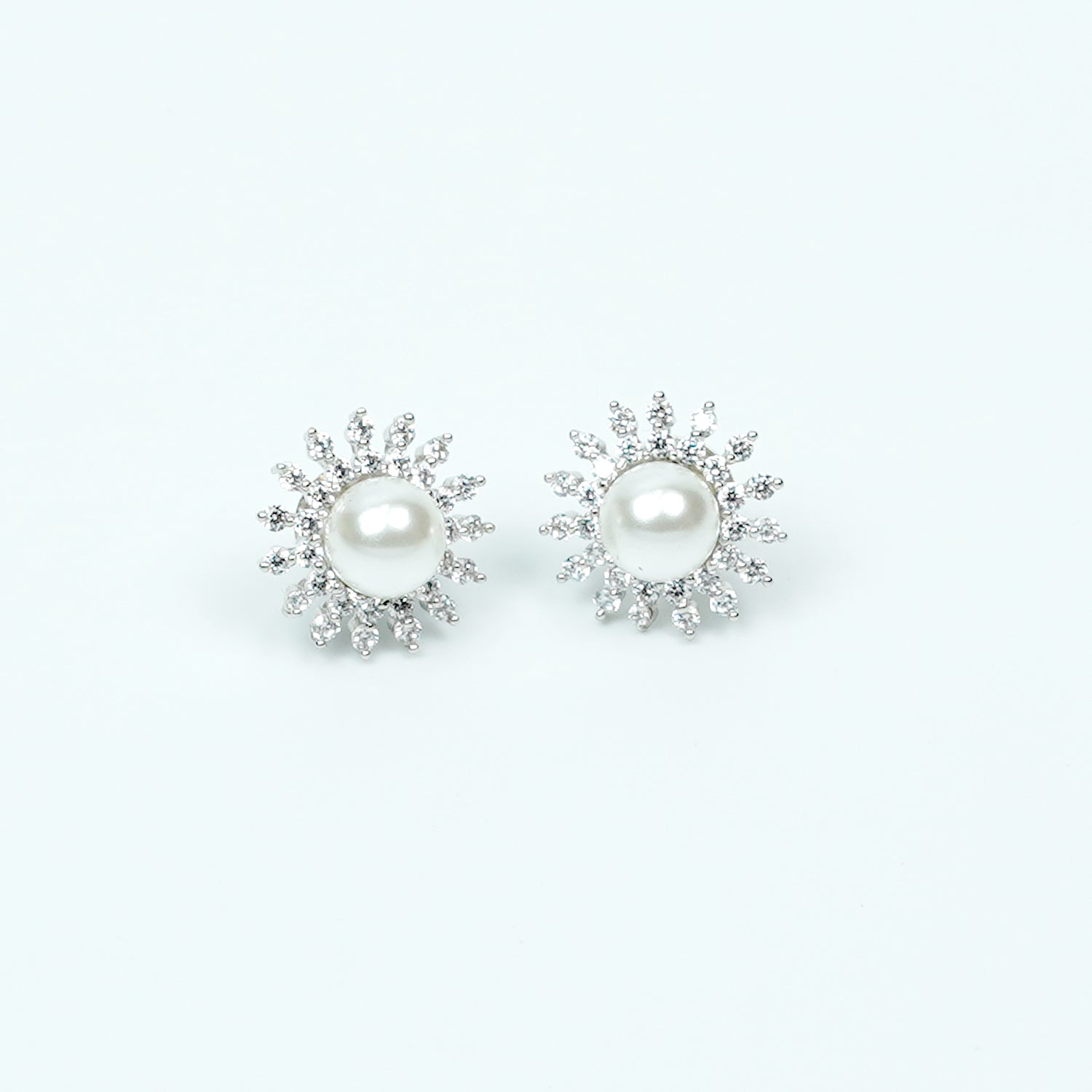 Zevar Club 18K Gold-Plated White Pearl & Cubic Zirconia Floral Stud Earrings in Silver Tone