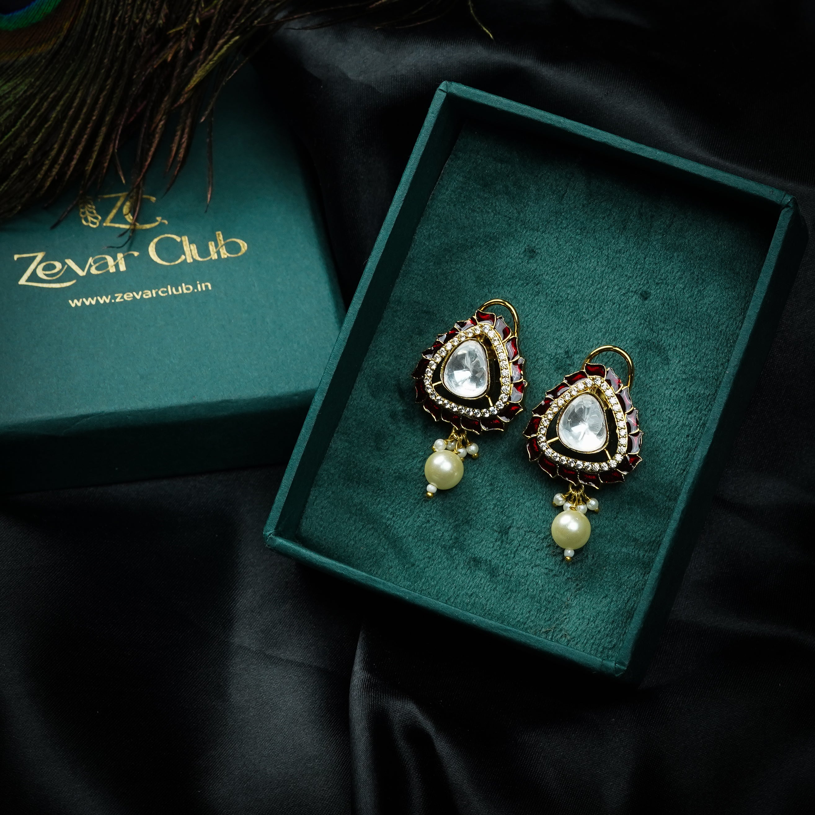 Trikon Pearl Drop Polki Earrings