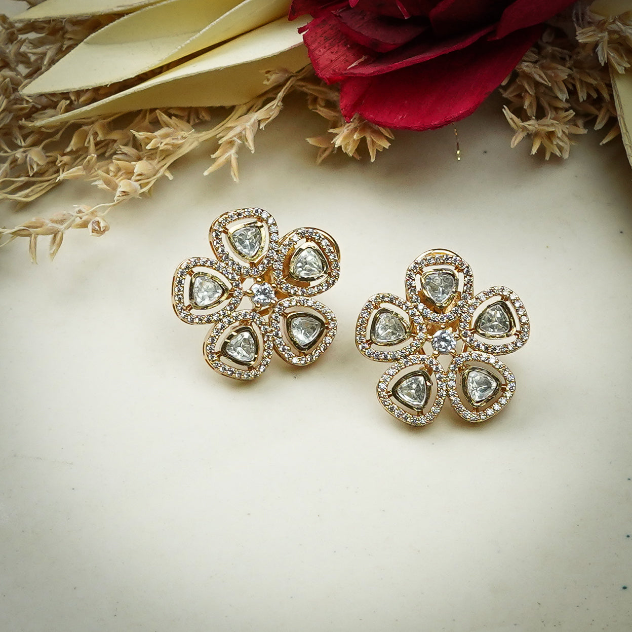 Zevar Club 12K Gold Plated Star Shaped Moissanite Studs Earrings