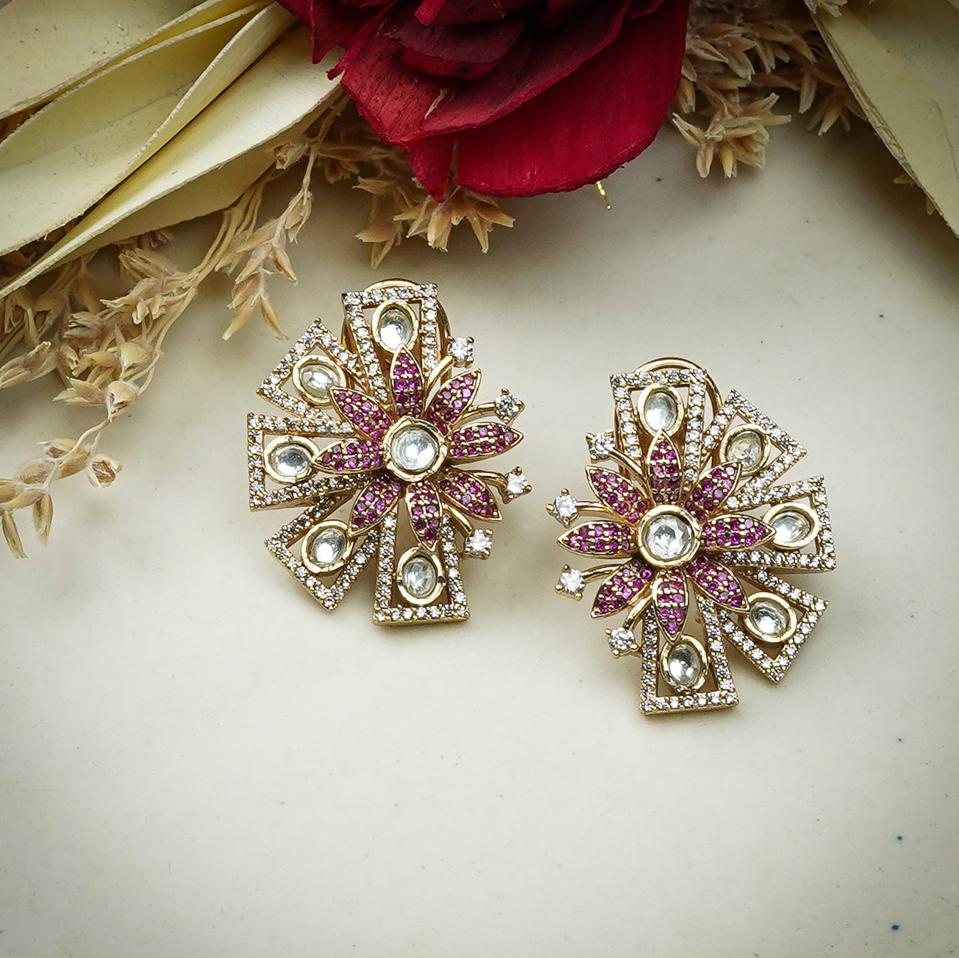 Zevar Club 12K Gold Plated Designer One Sided Sapphire Moissanite Studs Earrings