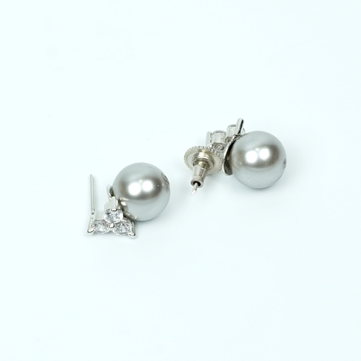 Zevar Club Rhodium-Plated Cubic Zirconia & Glossy Black Gunmetal Pearl Drop Earrings