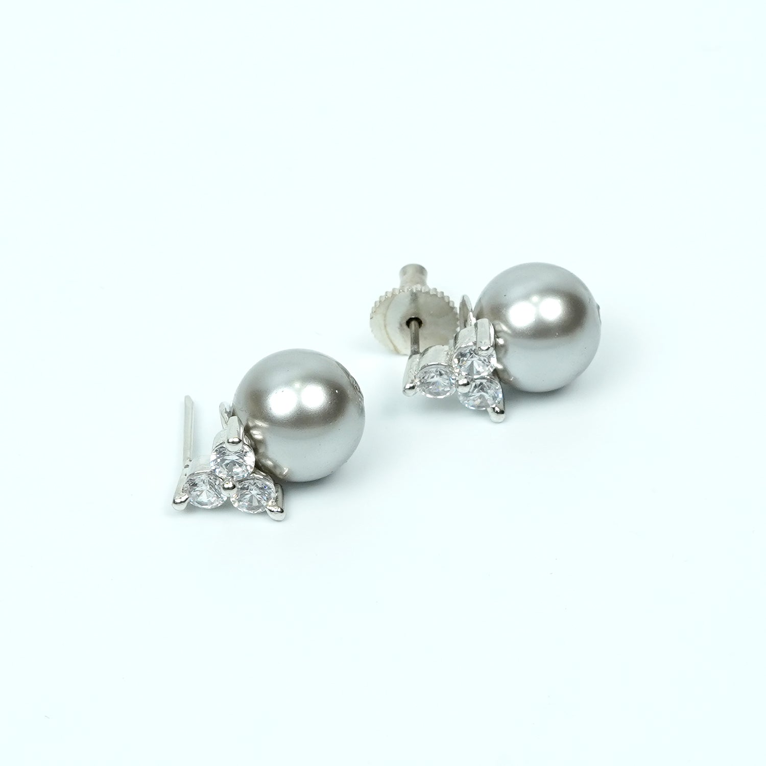 Zevar Club Rhodium-Plated Cubic Zirconia & Glossy Black Gunmetal Pearl Drop Earrings