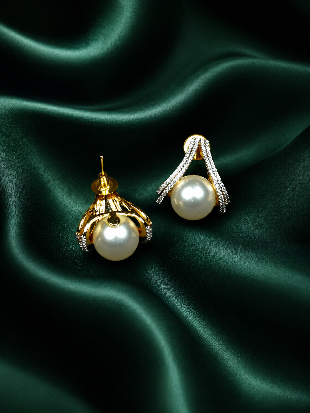 Zevar Club 18K Gold-Plated Cubic Zirconia & White Pearl Sculpted Swirl Stud Earrings