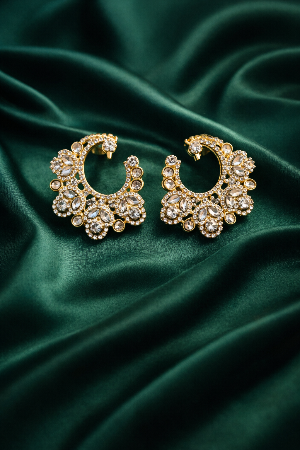 Luxe Statement Green American Diamond Stud Earrings