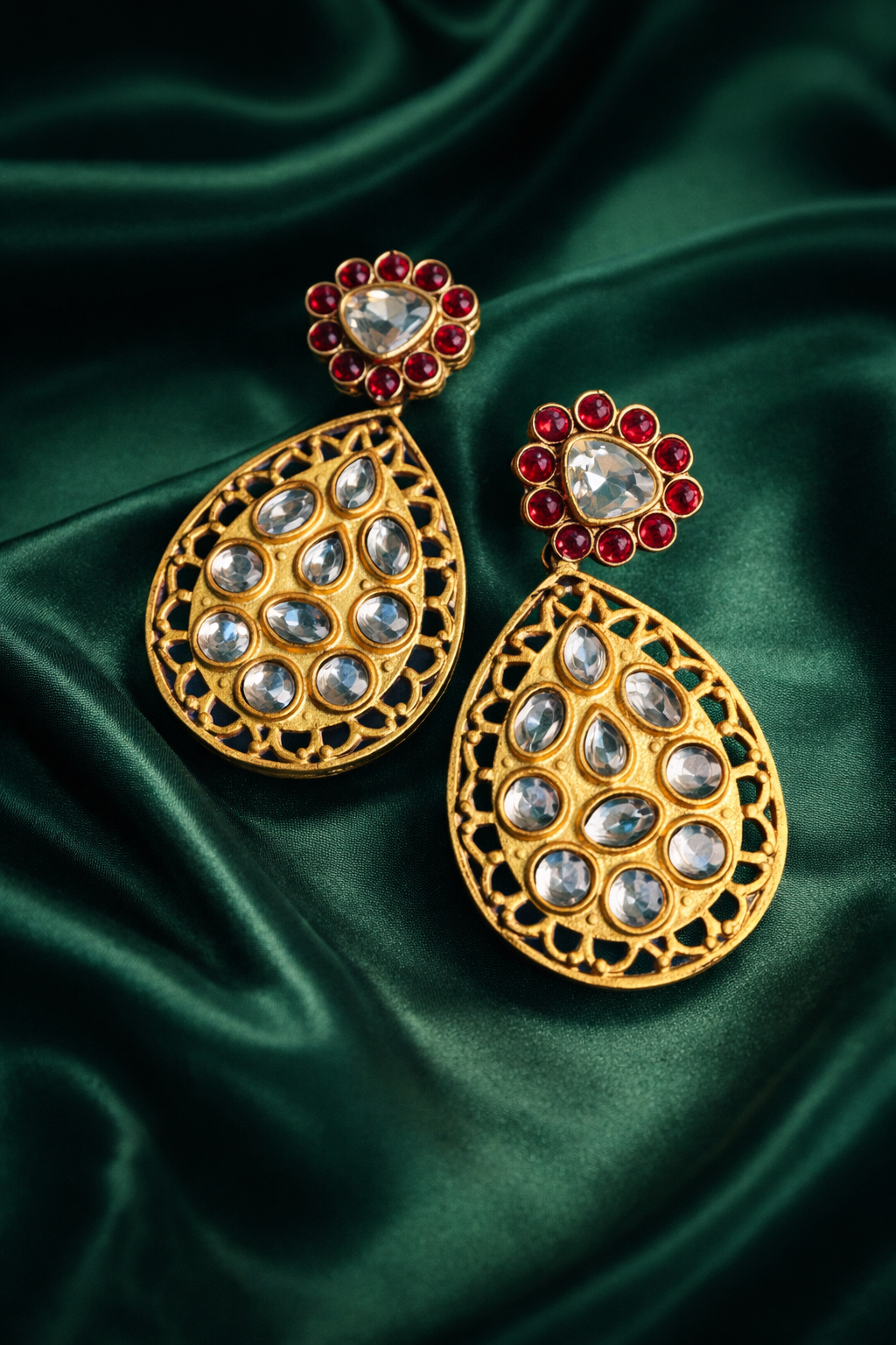 Celebration Wear Ruby Kundan Drop Earrings