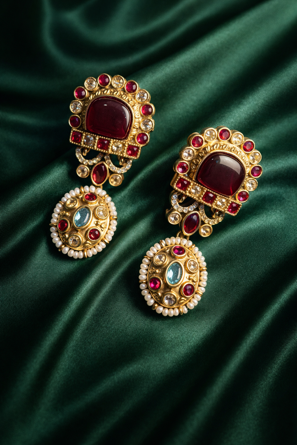 Bridal Inspired Ruby Kundan Pearl Drop Earrings