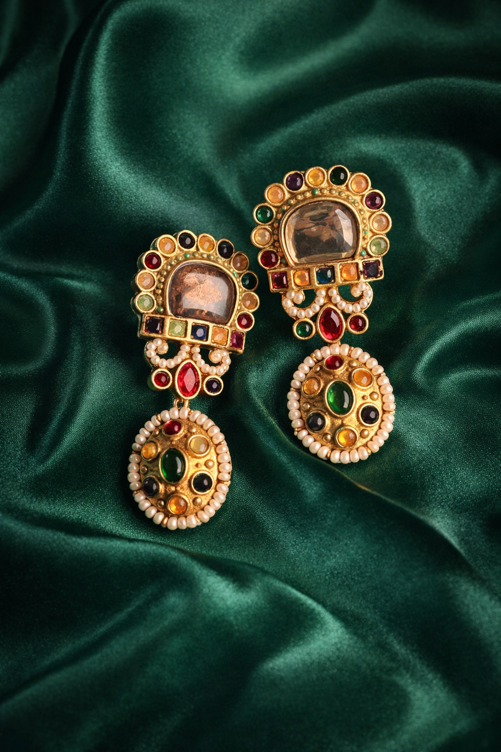 Bridal Inspired Ruby Kundan Pearl Drop Earrings
