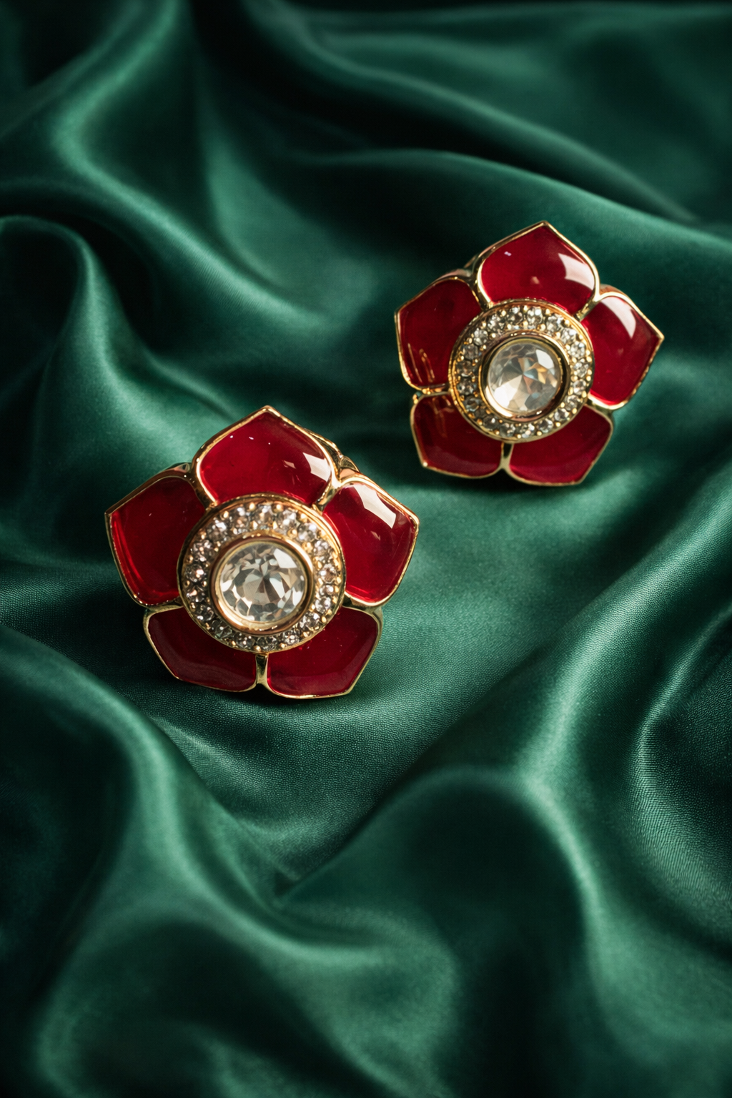 Classic Red Floral Stud Earrings