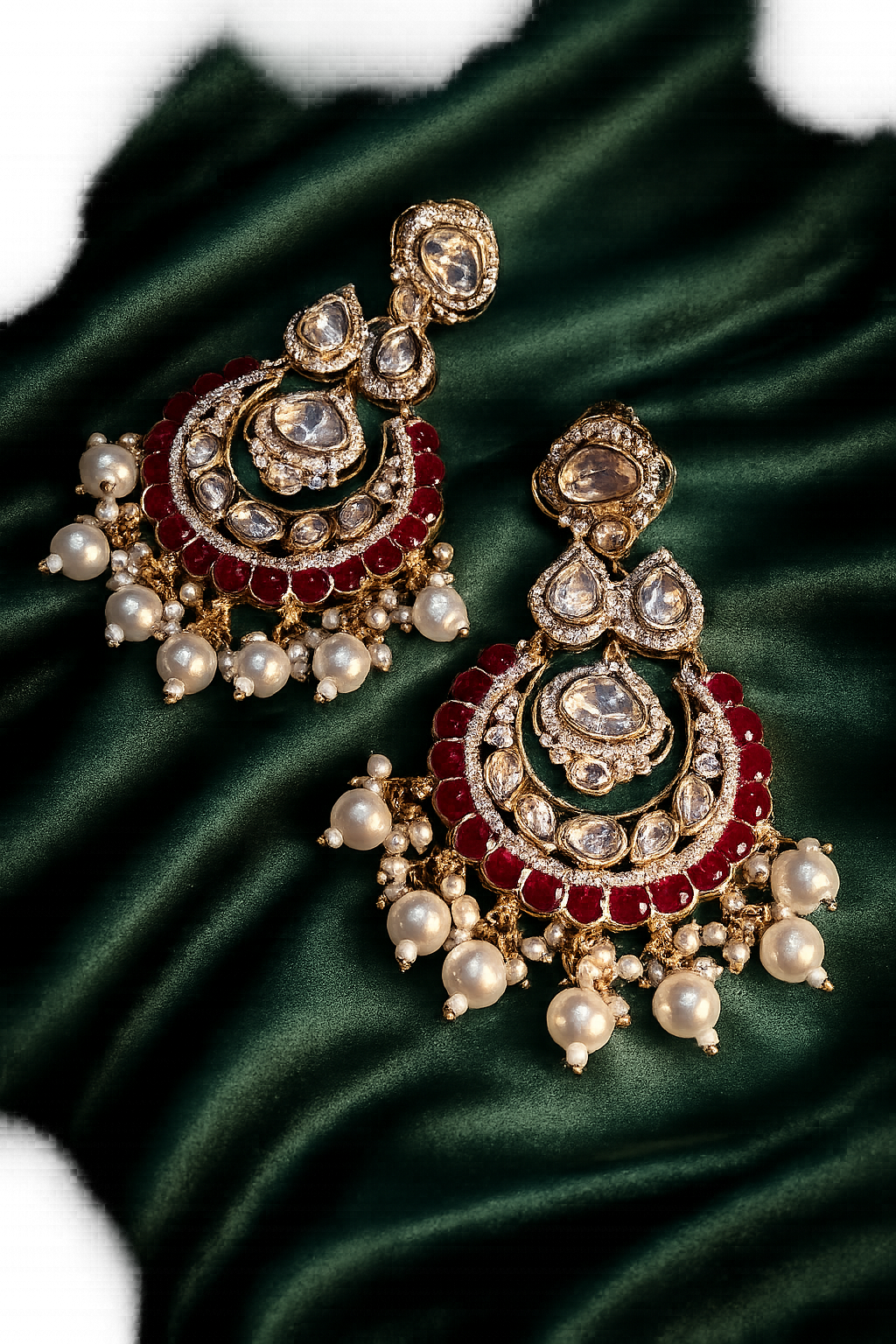 Wedding Statement Kundan Pearl Chandbali Earrings