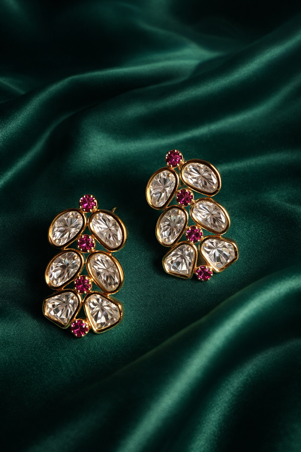 Modern Statement Emerald Stud Earrings