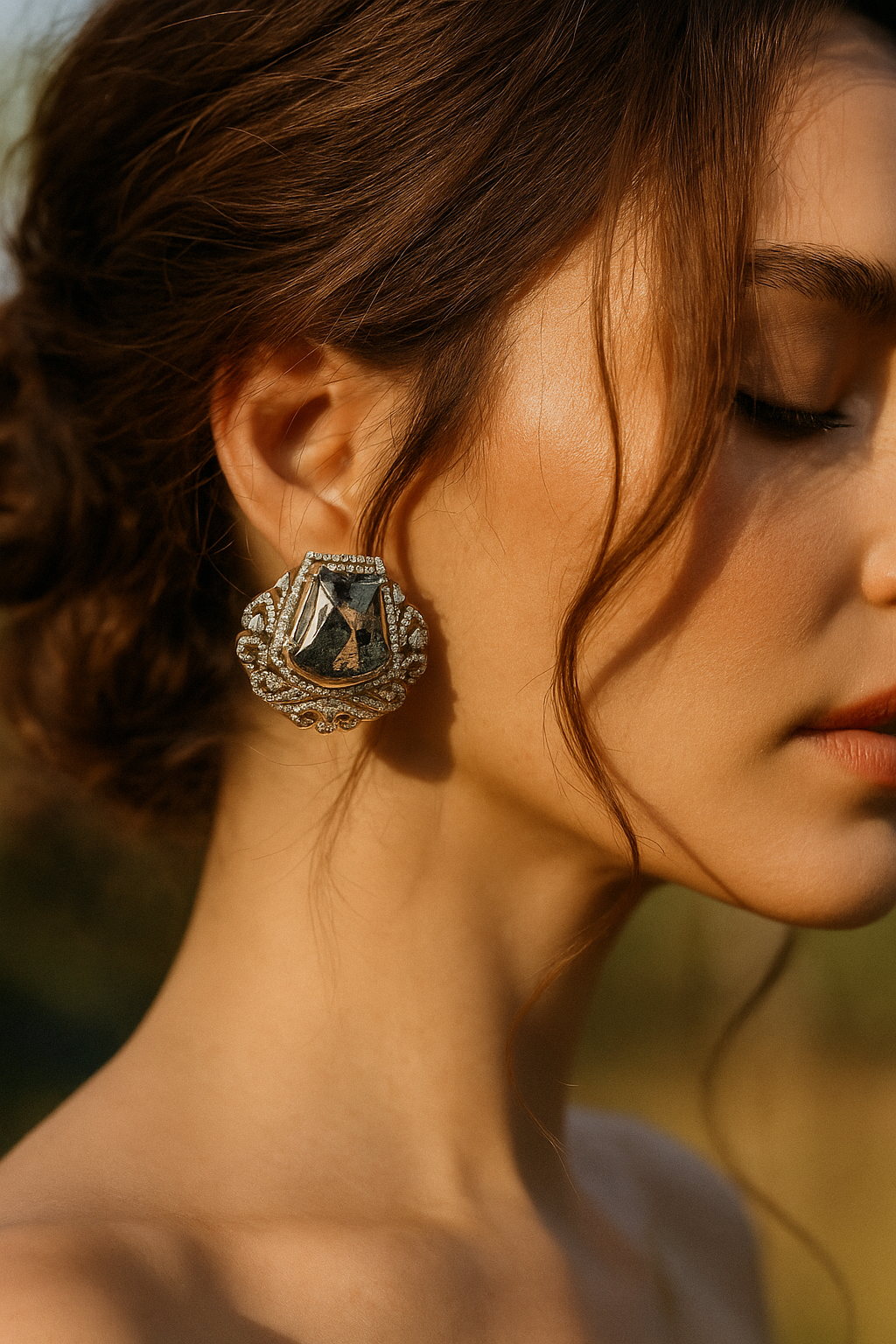 Zevar Club Gold-Tone Smoky Black Stone & AAA Cubic Zirconia Statement Stud Earrings