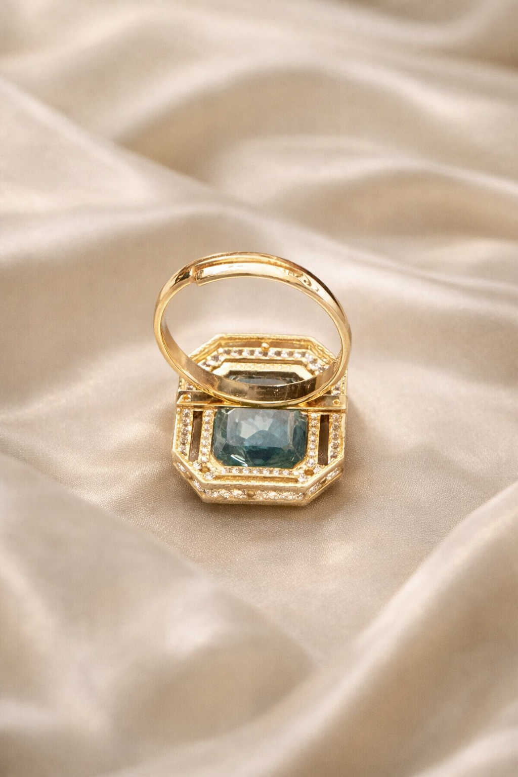 Zevar Club Adjustable Gold Plated Emerald Diamond Statement Ring