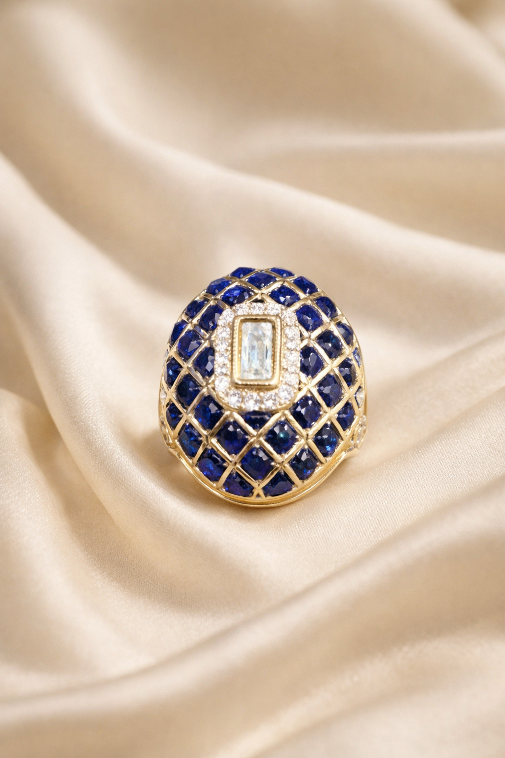 Zevar Club Adjustable Royal Blue Enamel Gold Plated Statement Ring for Women