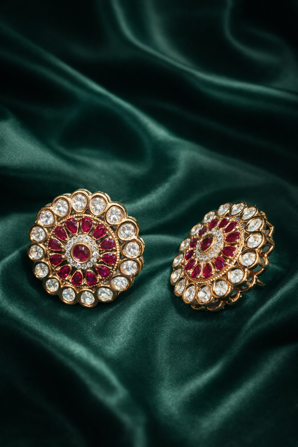 Zevar Club Festive Pearl White Gold Plated Statement Stud Earrings for Women
