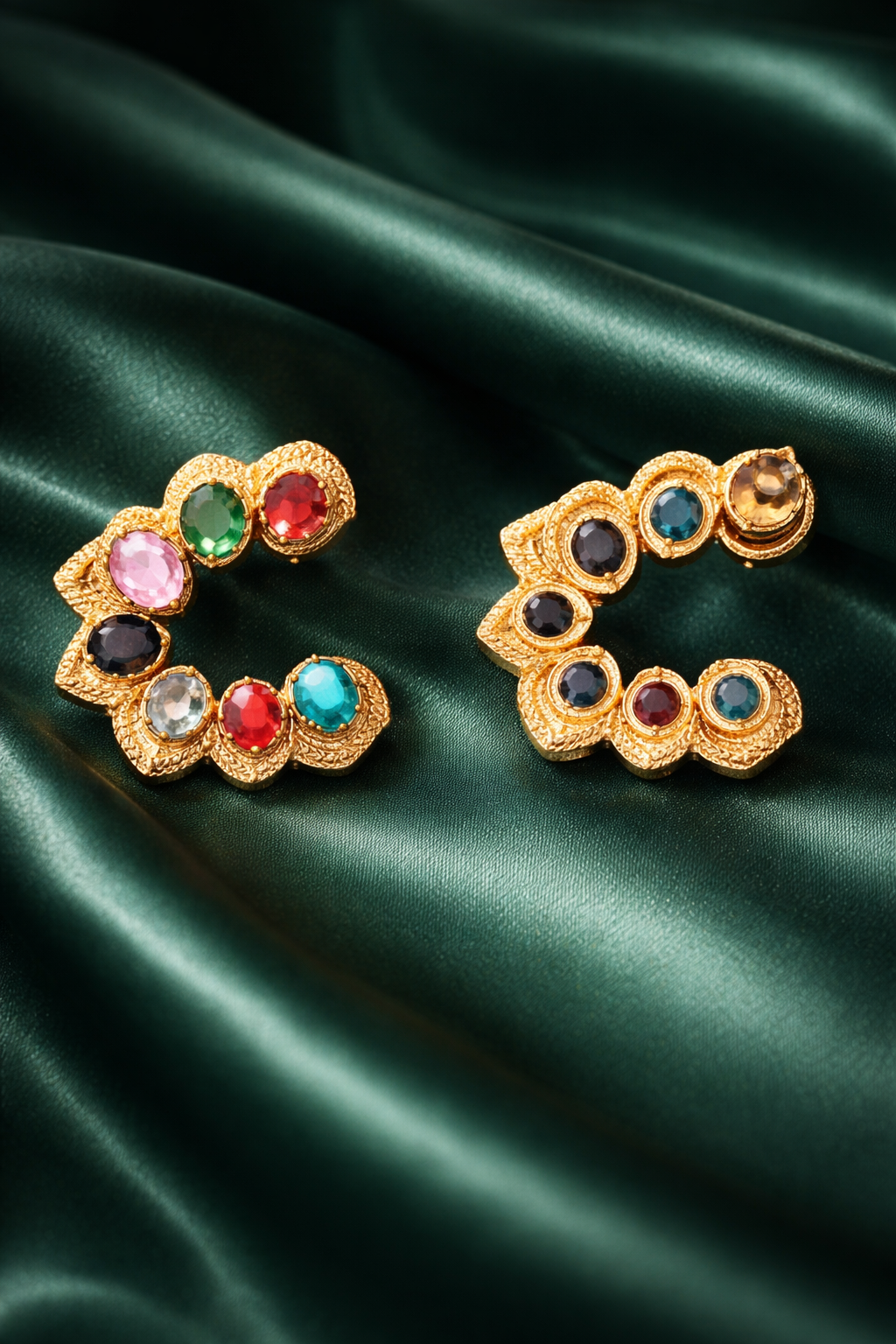 Zevar Club C Shaped Navratan Multicolour Gold Plated Statement Stud