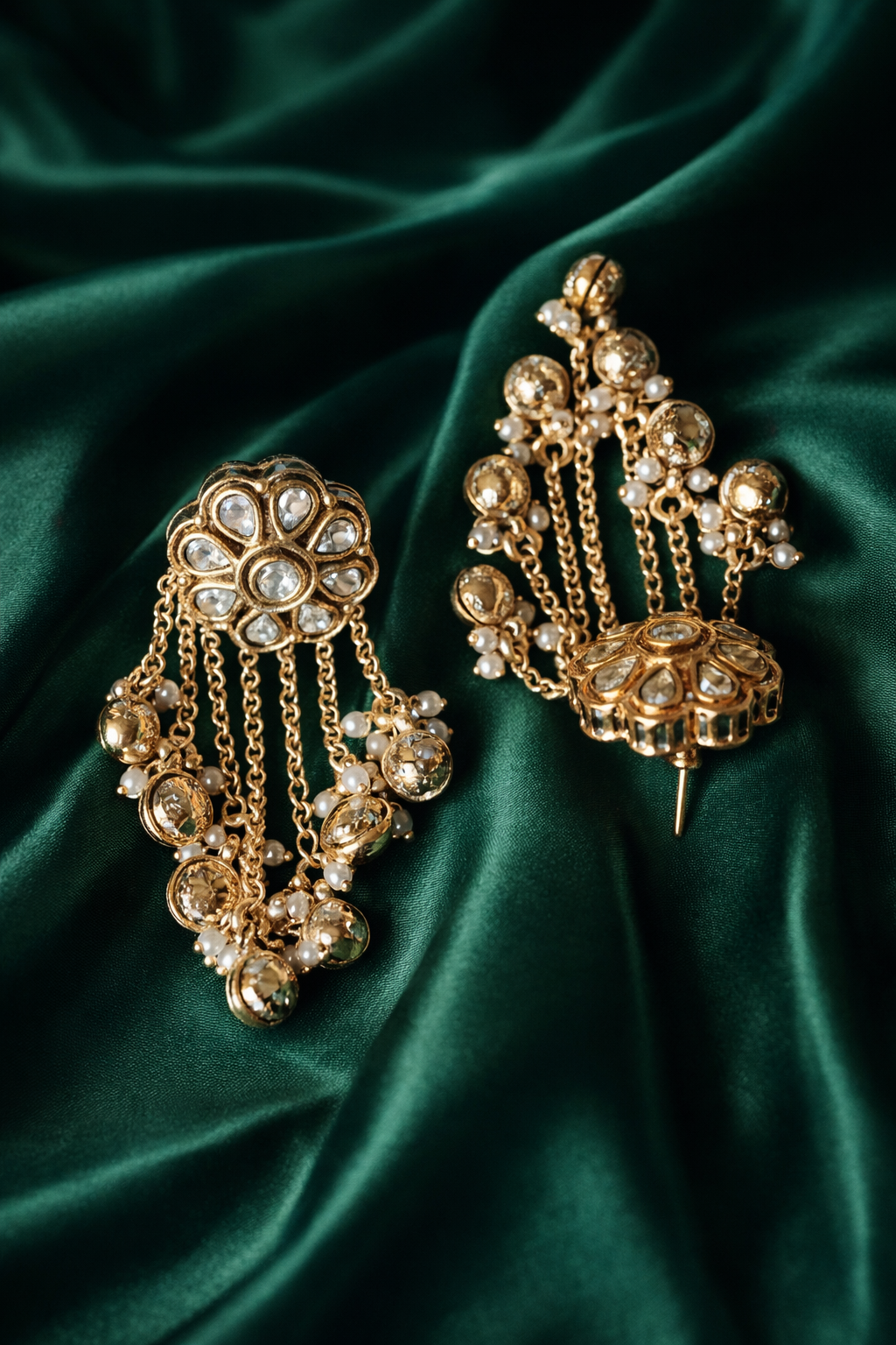 Zevar Club Pearl White Gold Plated Ethnic Statement Drop Ghungroo Earrings