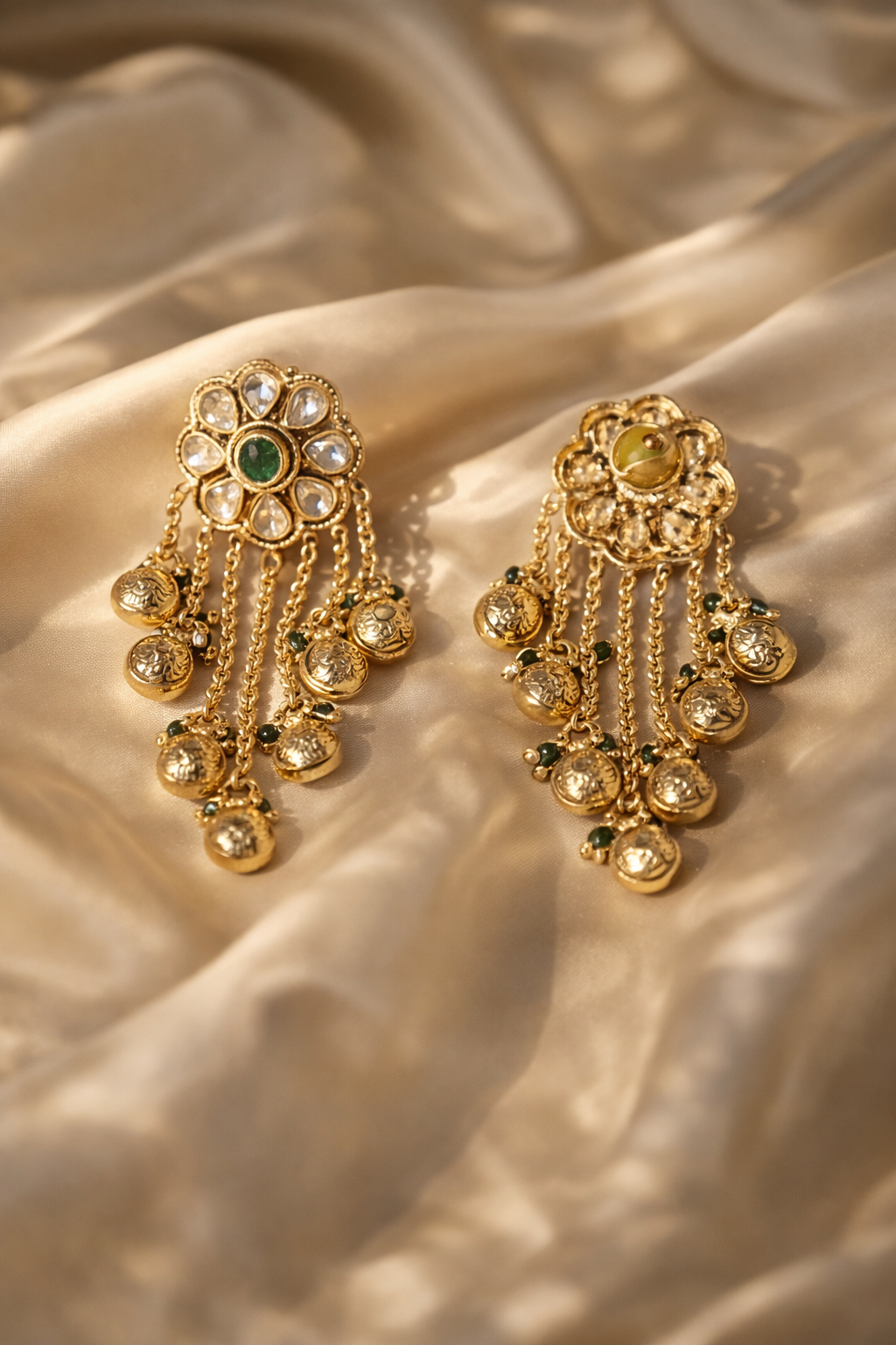 Zevar Club Emerald Green Gold Plated Ethnic Statement Drop Ghunghroo Earrings