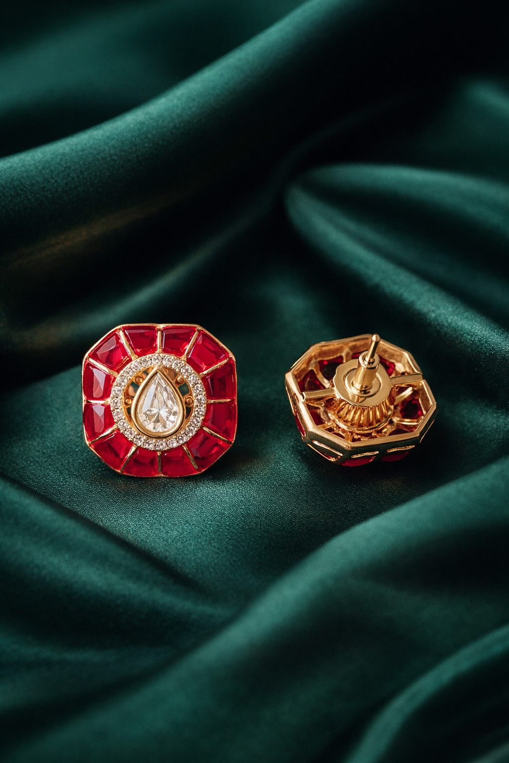 Zevar Club Ruby Red Gold Plated Chic Statement Stud Earrings