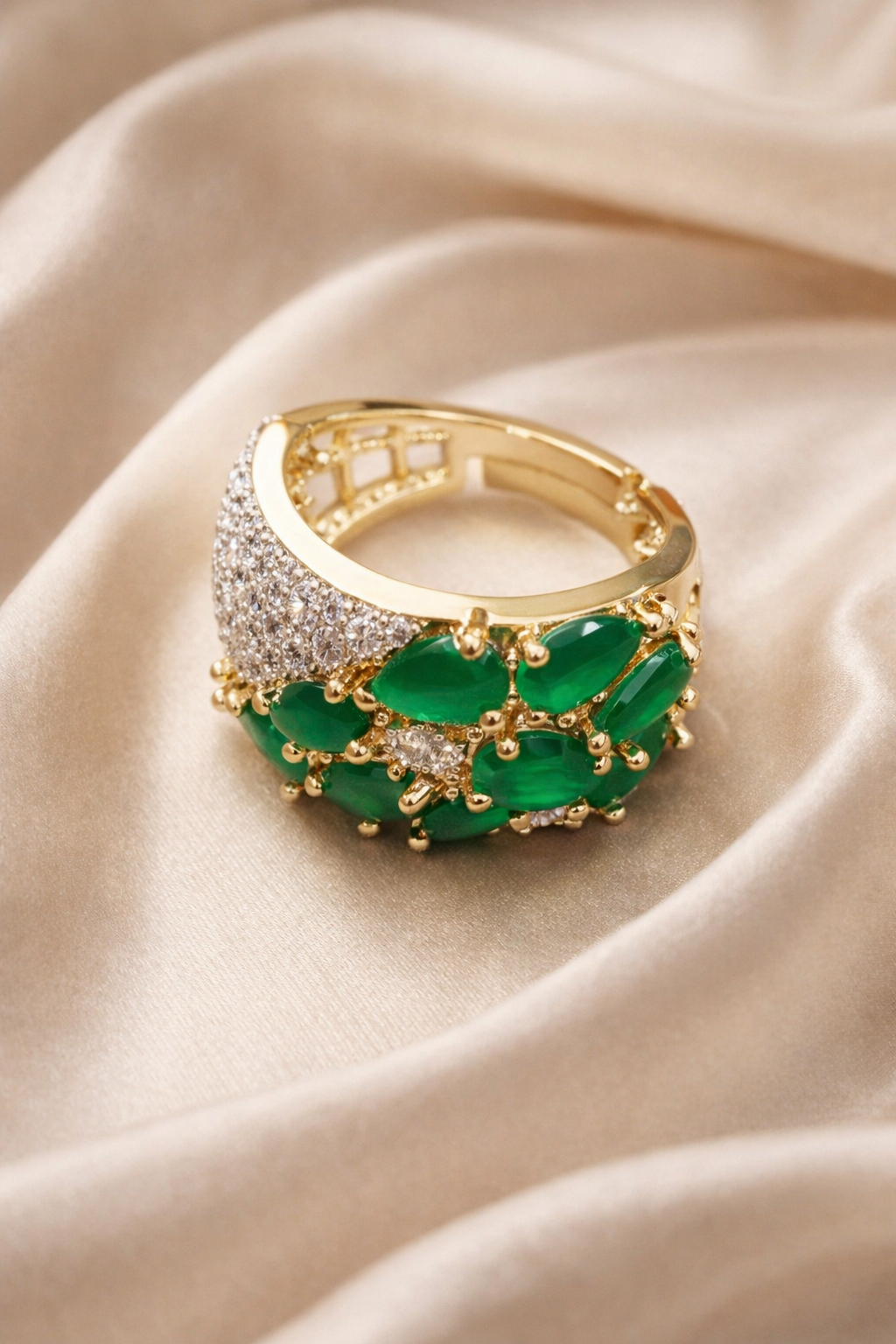 Zevar Club Emerald Green Gold Plated Statement Band Ring