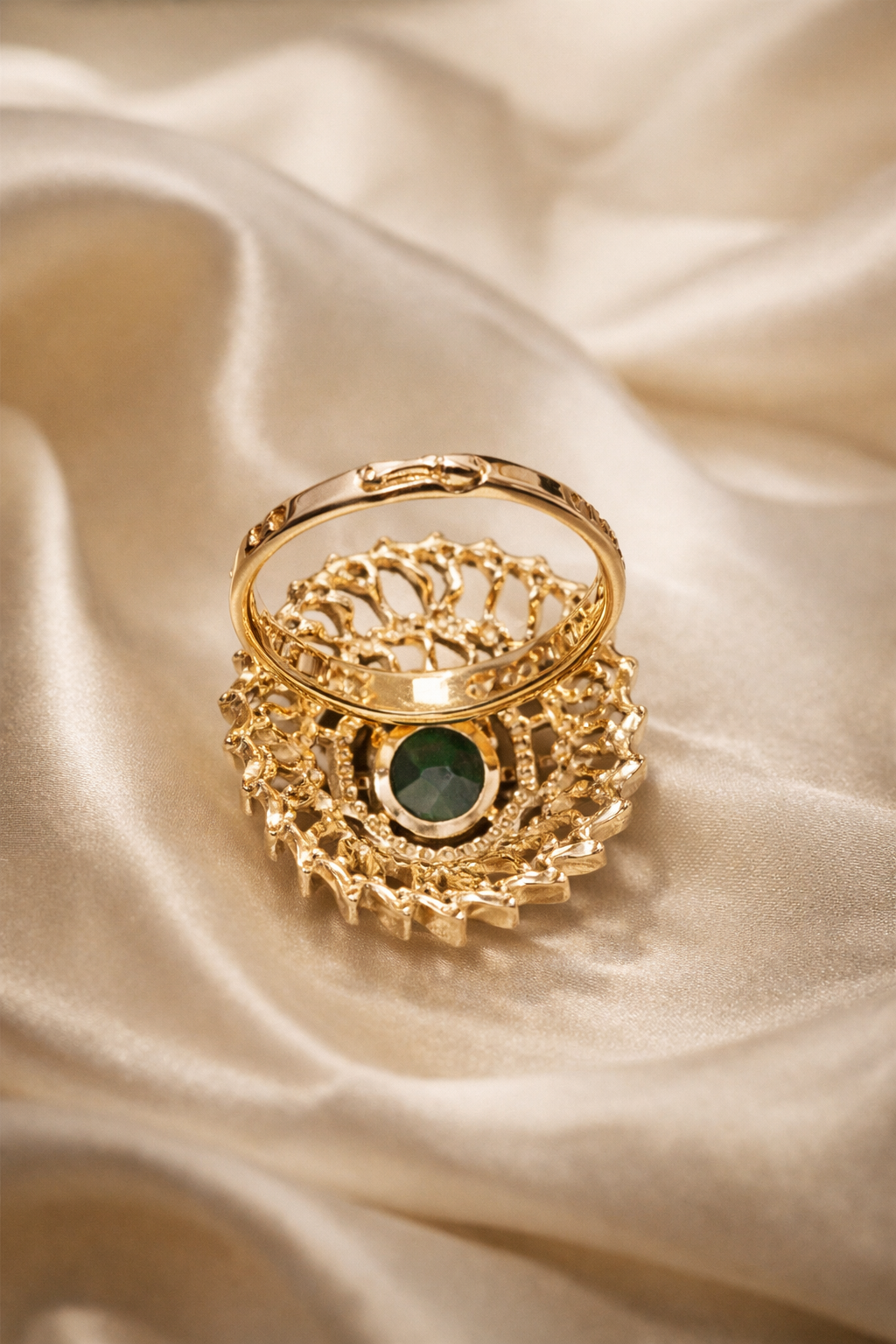 Zevar Club Glam Emerald Green Gold Plated Diamond Statement Cocktail Ring