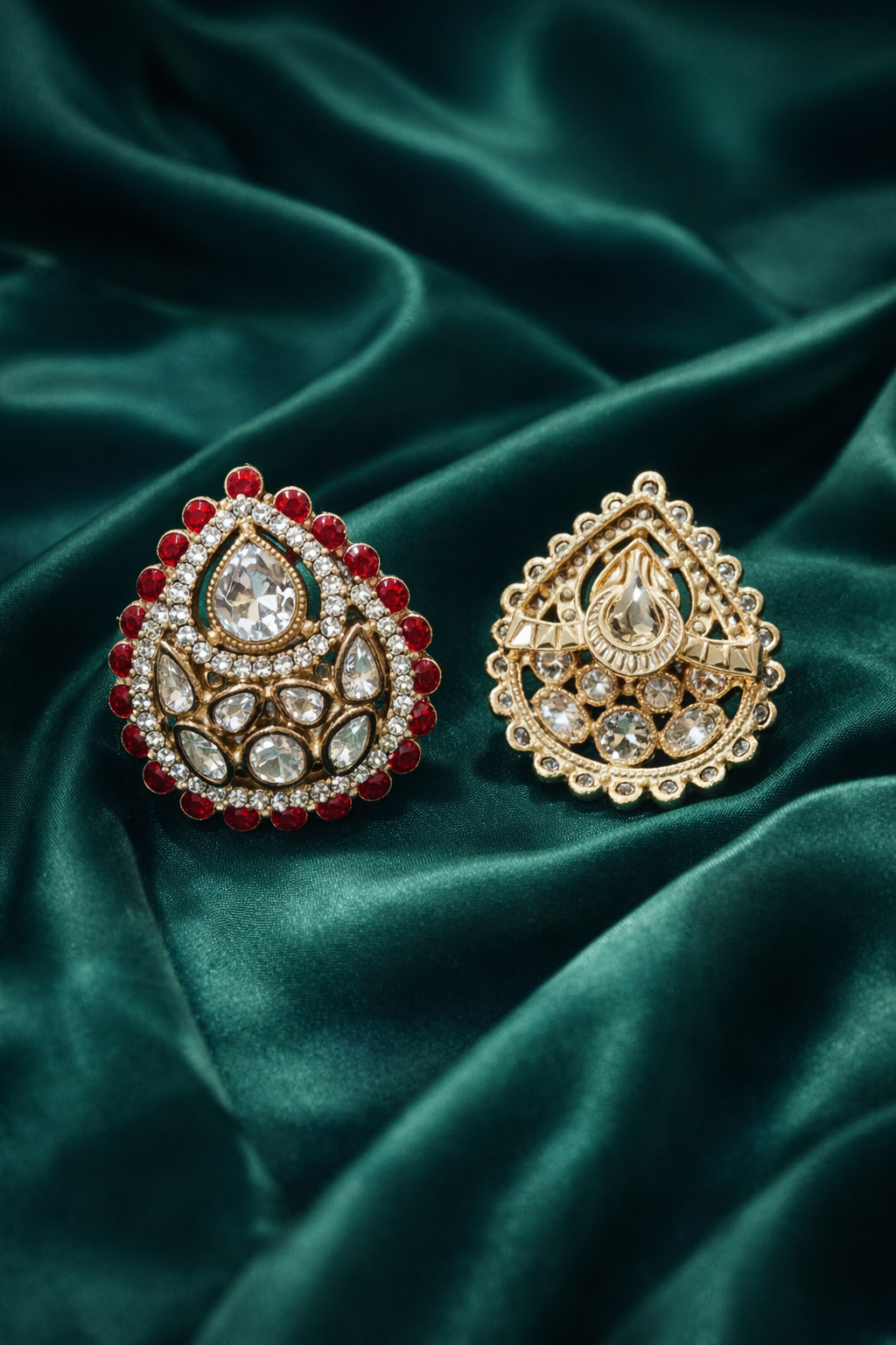 Zevar Club Festive Ruby Red Gold Plated Tear Drop Statement Stud Earrings
