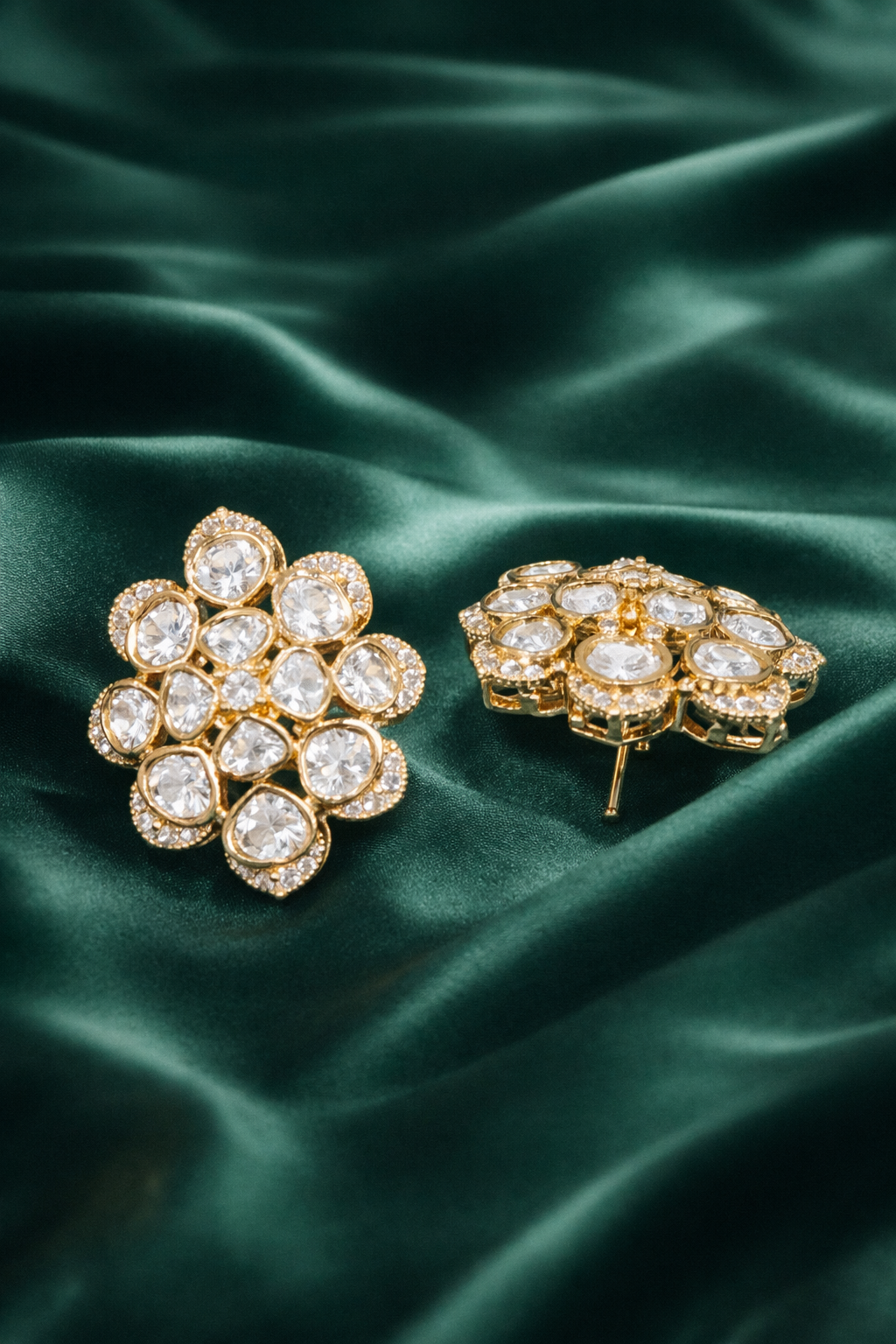 Zevar Club Gold Plated Flower Statement Stud Earrings