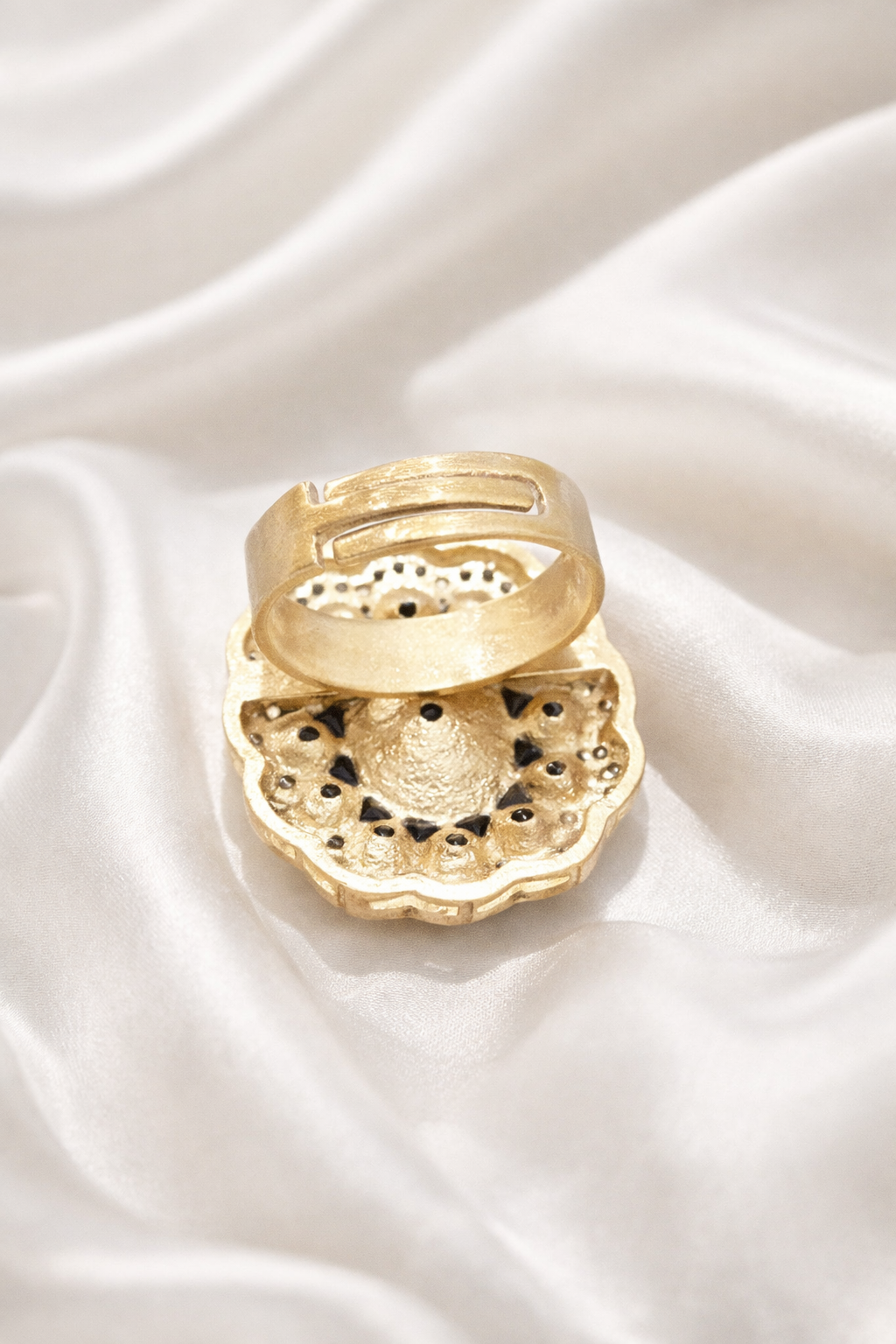 Zevar Club Adjustable Emerald Green Gold Plated Kundan Statement Ring