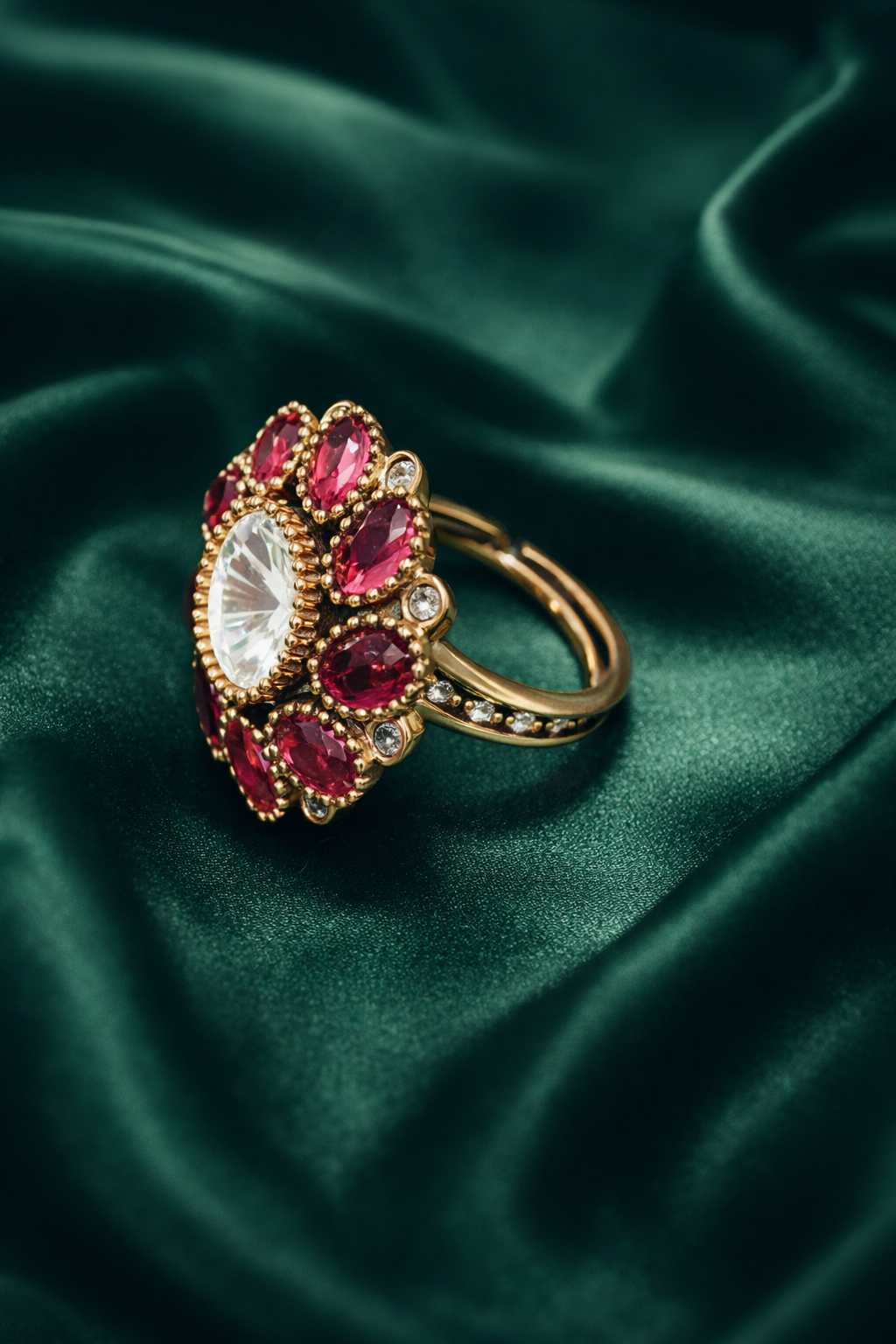 Zevar Club Adjustable Ruby Red Gold Plated Kundan Statement Ring for Women