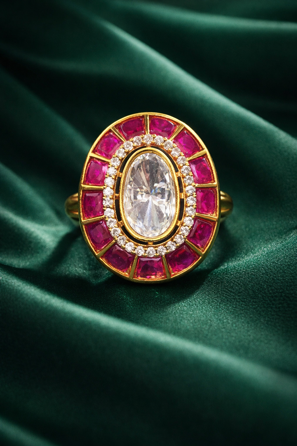 Zevar Club Adjustable Rose Pink Gold Plated Kundan Statement Ring
