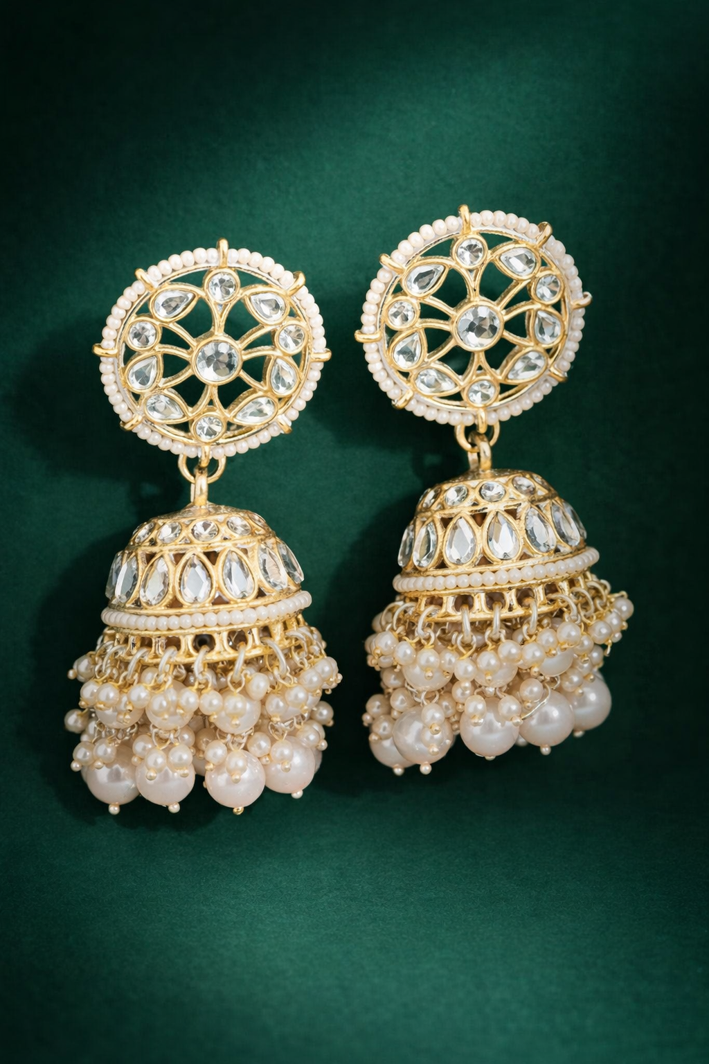 Festive Favorite Handcrafted Kundan Pearl Jhumka Earrings