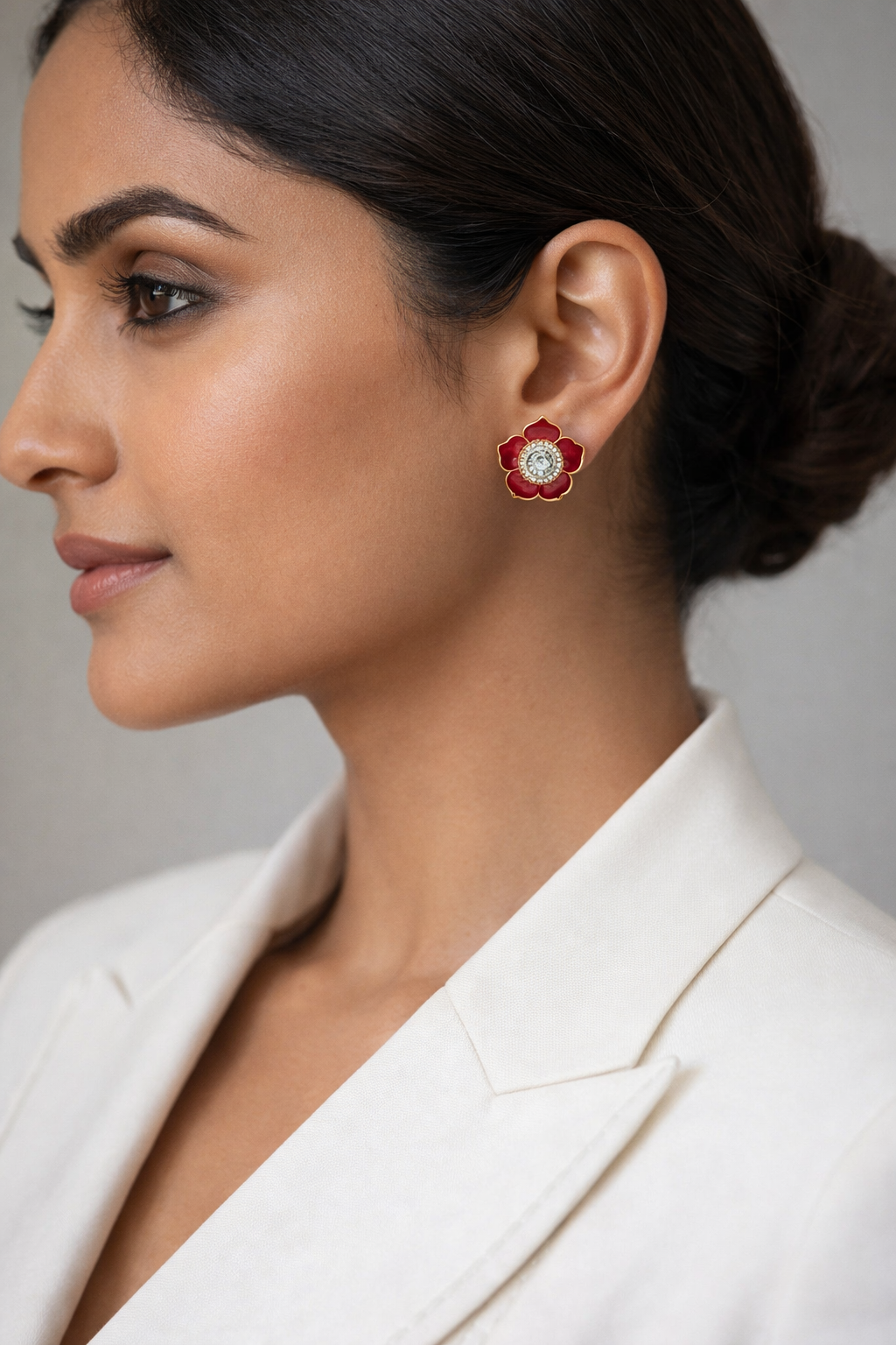 Classic Red Floral Stud Earrings