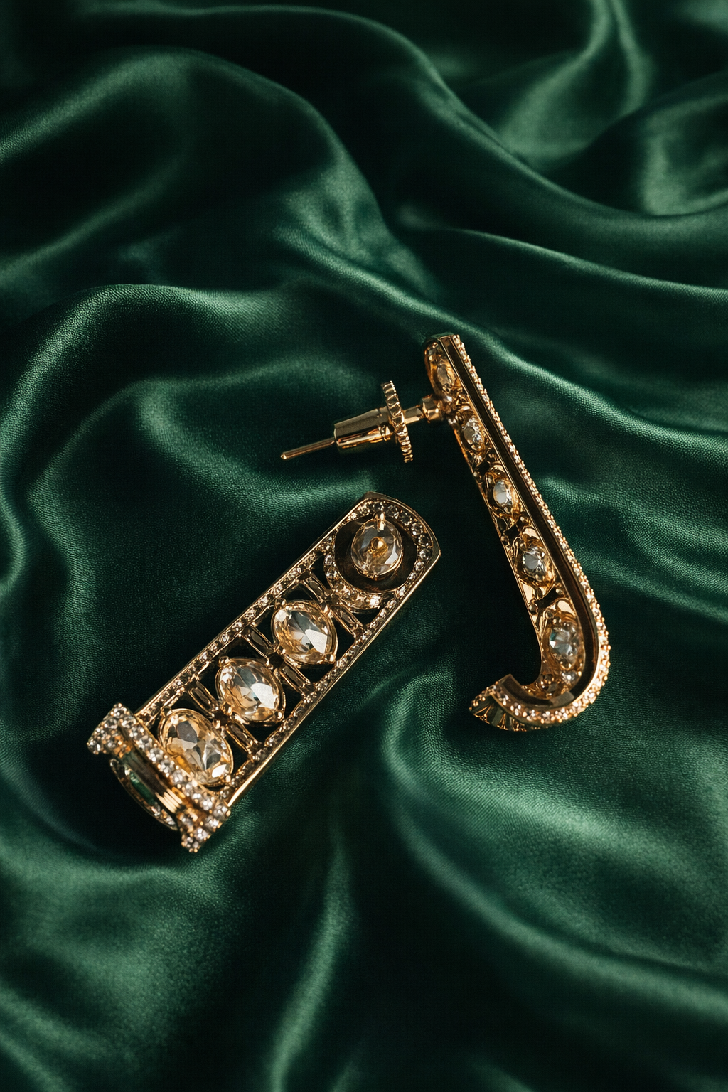 Contemporary Ivory Kundan Diamond Dangler Earrings