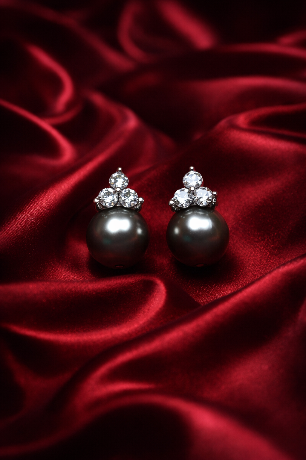 Zevar Club Rhodium-Plated Cubic Zirconia & Glossy Black Gunmetal Pearl Drop Earrings