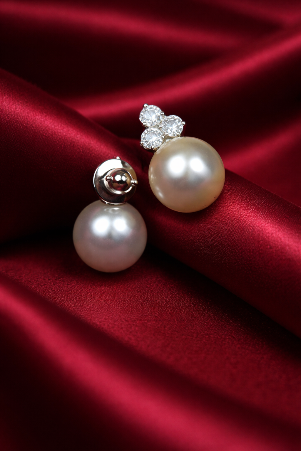 Zevar Club Rhodium-Plated Handcrafted Cubic Zirconia & White Pearl Stud Earrings